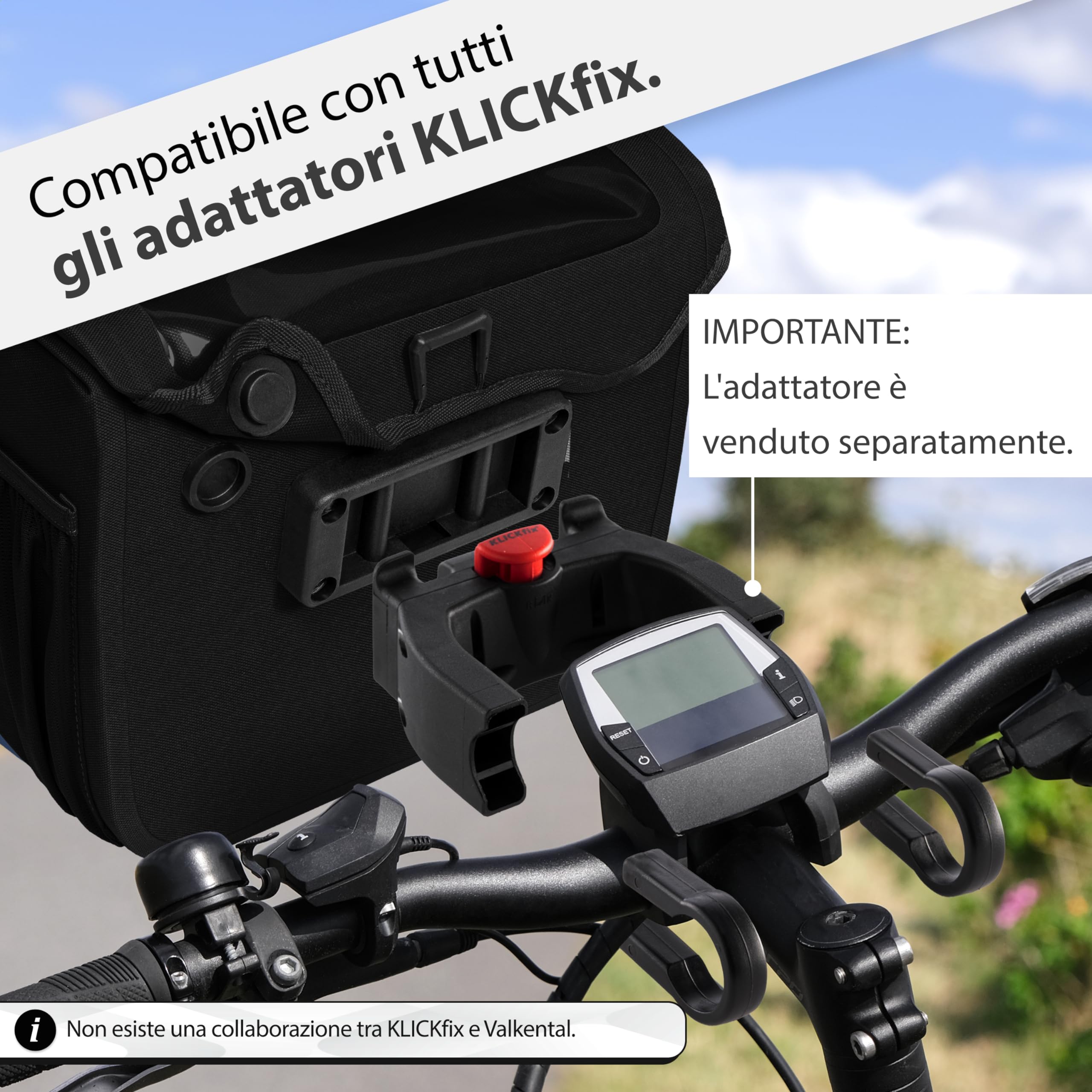 Valkental® x KLICKfix® - borsa da manubrio impermeabile | Volume di 7L | Borsa da bicicletta robusta con chiusura magnetica | Incl. scomparto per cellulare | Compatibile con KLICKfix