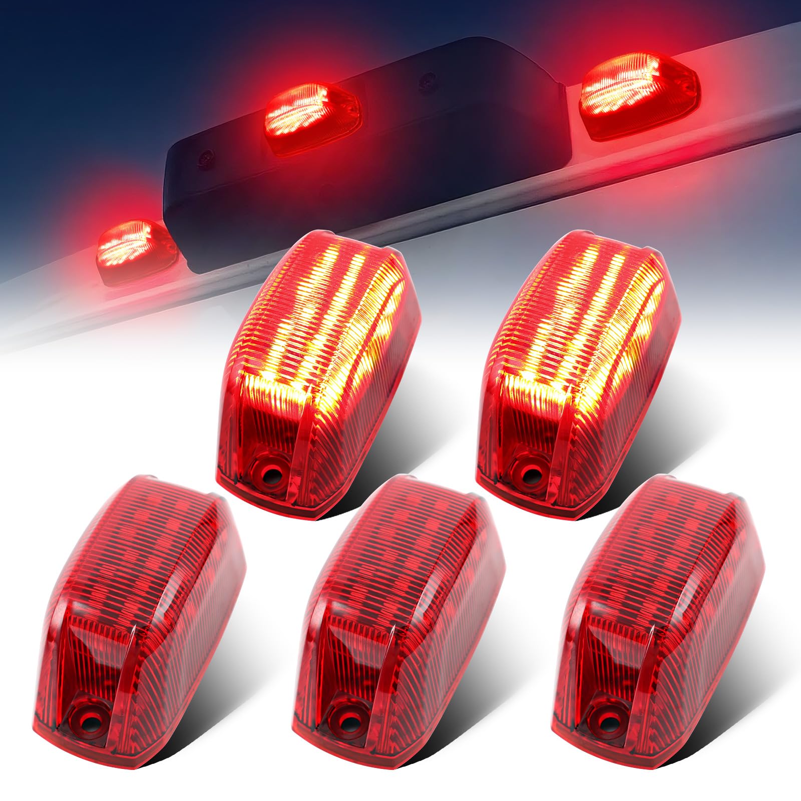 LED Rear Cab Roof Top Marker Lights Compatible with 2014-2025 Dodge Ram ProMaster 1500 2500 3500, Rear Top Clearance Assembly Roof Mounted Cab Lights Replaces 68169776AA, 5PCS