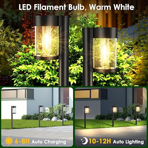 Miniatura 5 de Mancra Luces solares para exteriores, paquete de 10 luces solares de metal de vidrio para exteriores, impermeables, decoración de jardín para patio