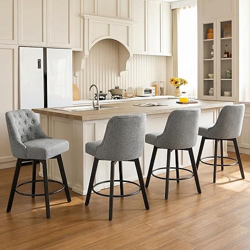 Miniatura 3 de Counter Height Swivel Barstools with Back,26" H Seat Height Upholstered Bar Stools for Kitchen Island,Set of 2,Grey Fabric