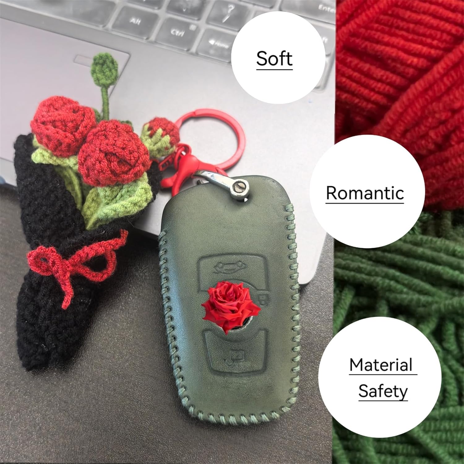 Handmade Crochet Flower Keychain, Cute Keychains for Women Girls Novelty Aesthetic Keychains Holiday Gifts - Image 4