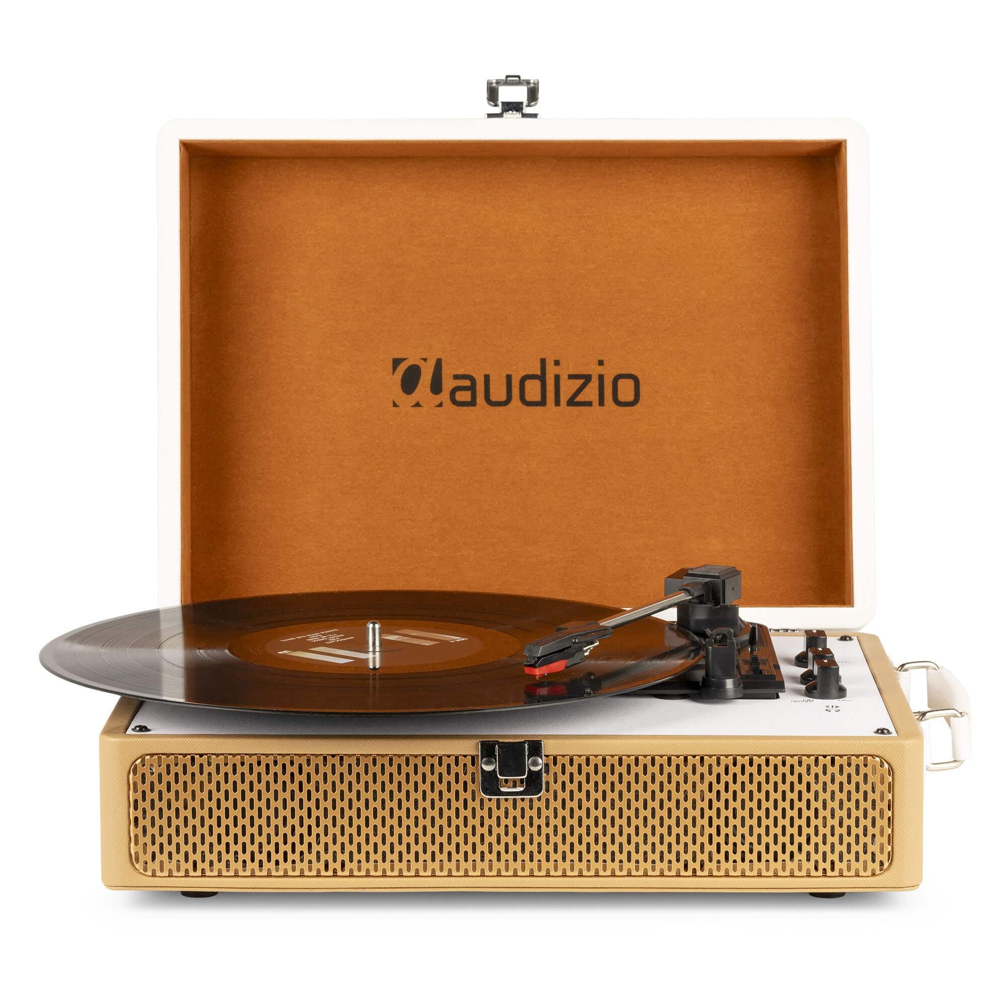 Audizio RP119 - Plattenspieler mit Lautsprecher, Vinyl Bluetooth Speaker Senden und Empfangen, Schallplattenspieler, 3-Speed 33/45/78, Record Player, AUX und RCA/Cinch, Retro Plattenspieler - Bronze