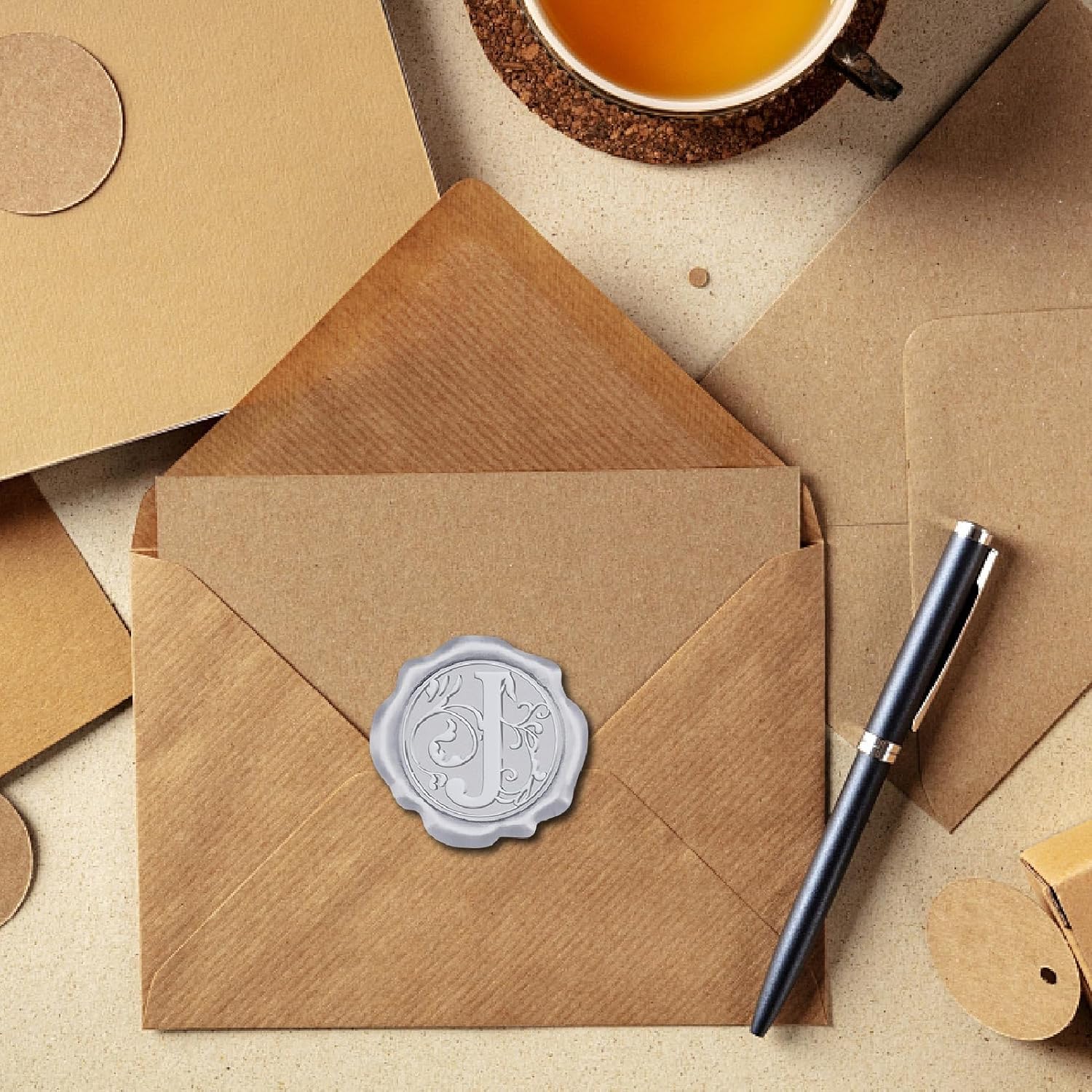 CRASPIRE 100Pcs Letter J Wax Seal Sticker Wedding Vintage Invitations Silver Sealing Initial Label Decal Self Adhesive for Gift Wrapping Birthday Greeting Cards Making Christmas Valentine Day