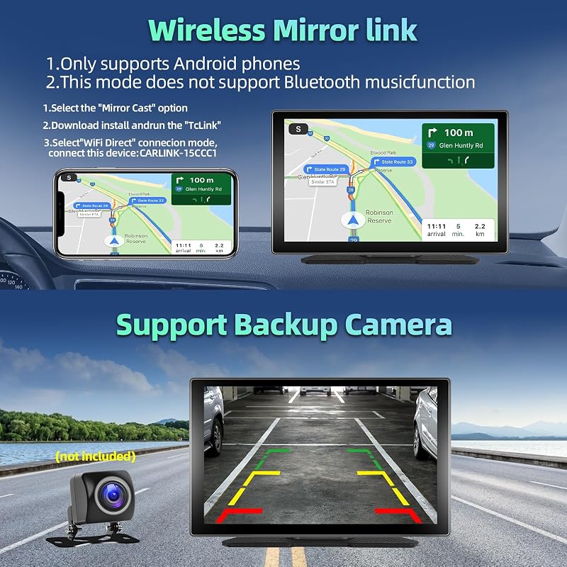 podofo 9" Hordozható Autórádió IPS Érintőképernyővel - Vezeték Nélküli CarPlay, Android Kompatibilis, Bluetooth, FM Adó, 7-32V Tápellátás