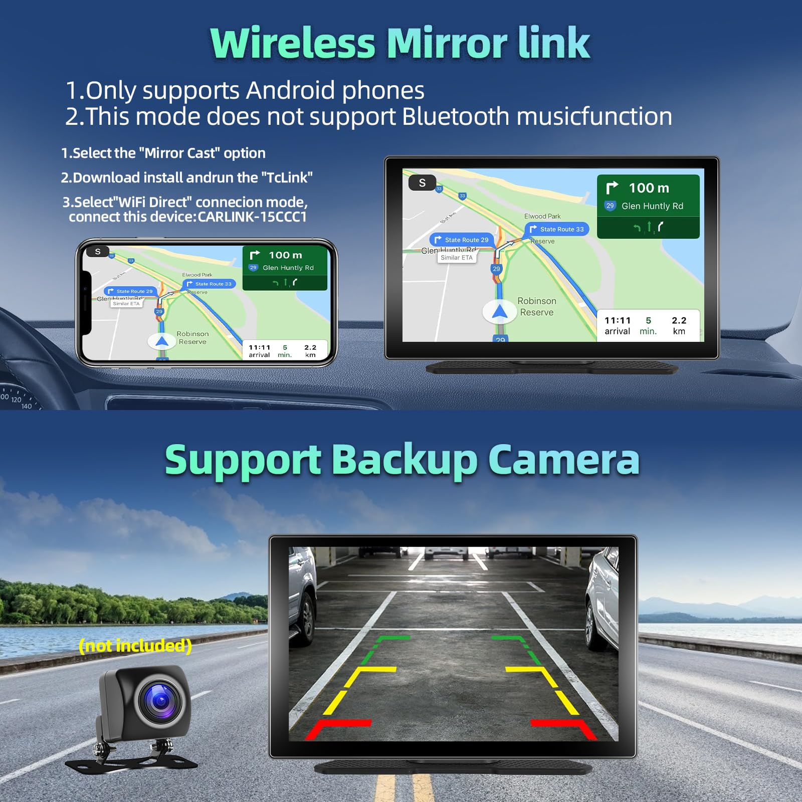 Autoradio Portatile con Touchscreen IPS da 9" di Grandi dimensioni con A-pple Carplay e Android Auto, Podofo Carplay con Trasmettitore Bluetooth/FM per Auto/SUV/Furgoni/Pick-up e Camion, 7V-32V