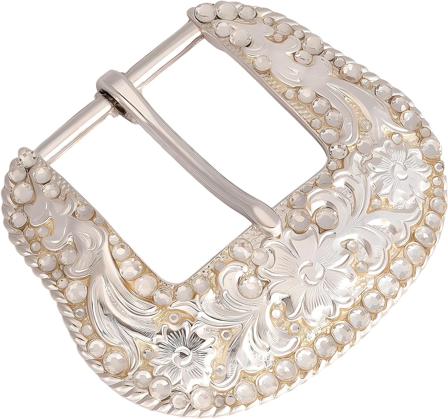 Western Belt Buckle for Men & Women – Silver Cowboy Buckle, Engraved Floral Design, 1.5″ Belt Replacement