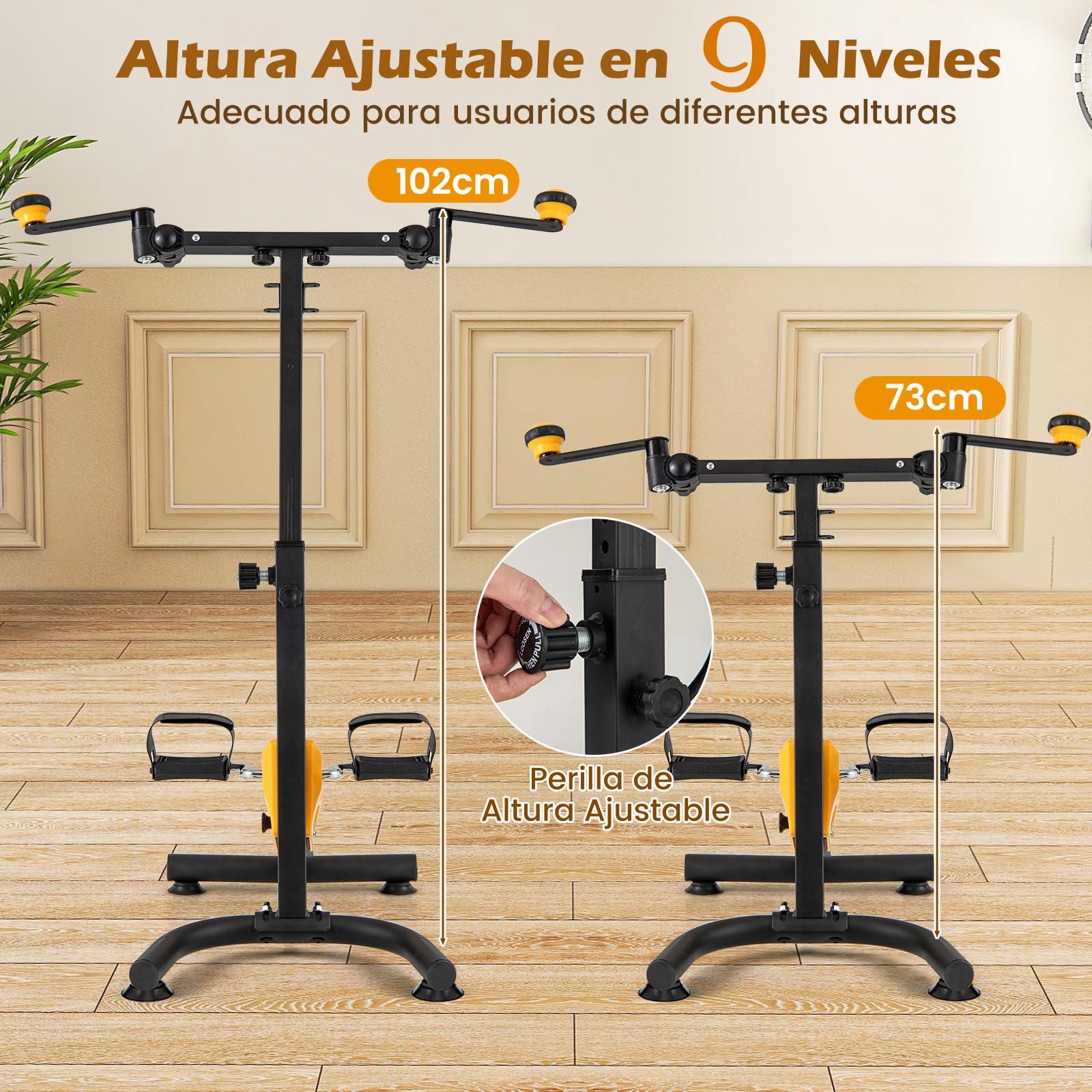 COSTWAY Pedalera Ejercitadora, Bicicleta de Ejercicio Plegable para Manos, Brazos, Piernas y Rodillas de Ancianos, con Empuñaduras, Resistencia y Altura Ajustable, Equipo de Rehabilitación en Casa