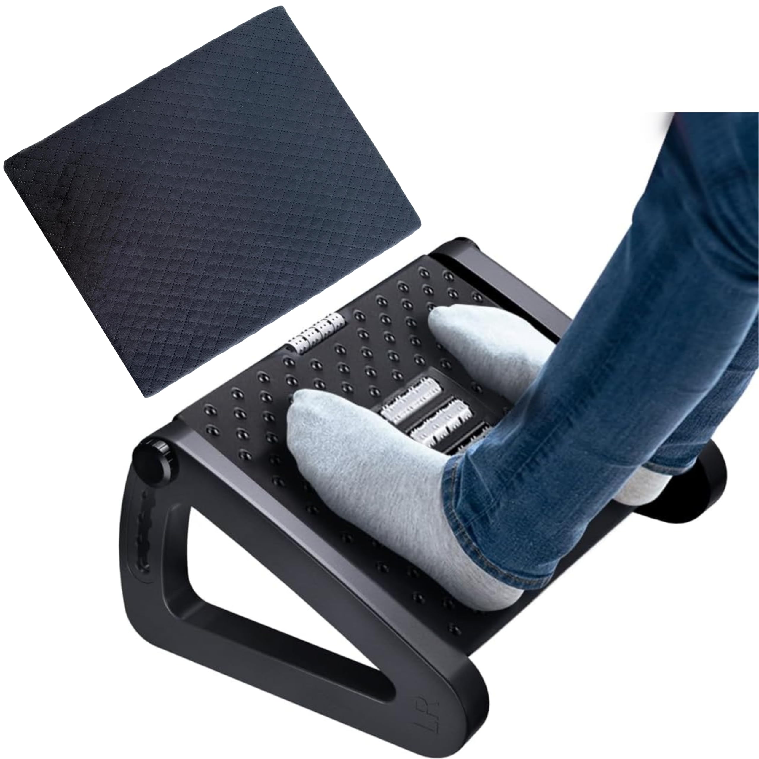 foot rest under table-Heights Adjustable footrest for chair sofa Under Desk Table Office home accessories with Foot Massage Roller small stool for Leg Rest support (BLACK TRANGLE NEW)