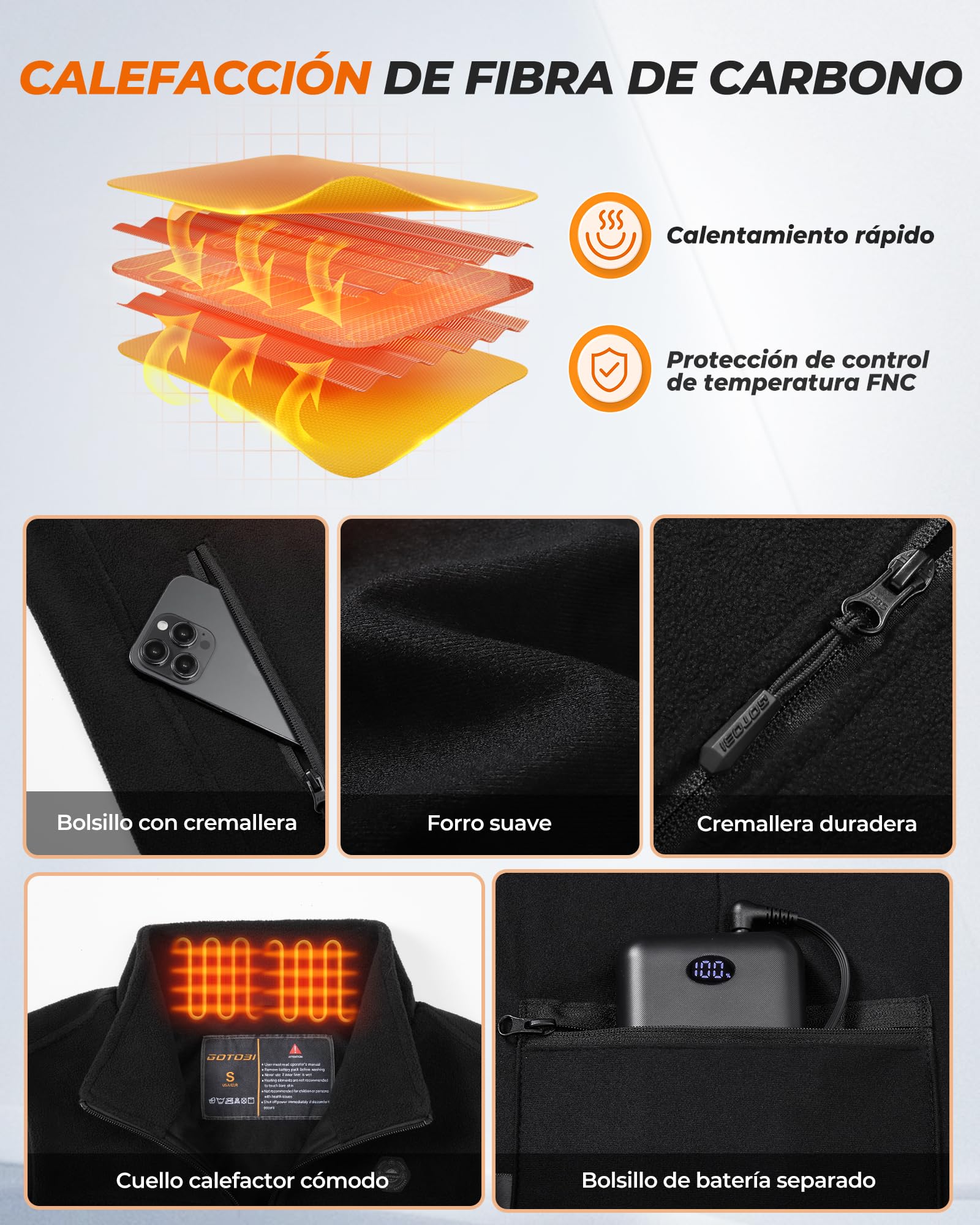Chaleco Calefactable Hombre Lana con Bateria de 16000mAh 7,4V- Chaleco Calefactor Polar Hombre con 9 Zonas de Calefacción y 3 Temperaturas Ajustables, chaleco termico electrico para al Aire | 16000mAh 7.4V Batería, chaleco térmico para hombre para viajes