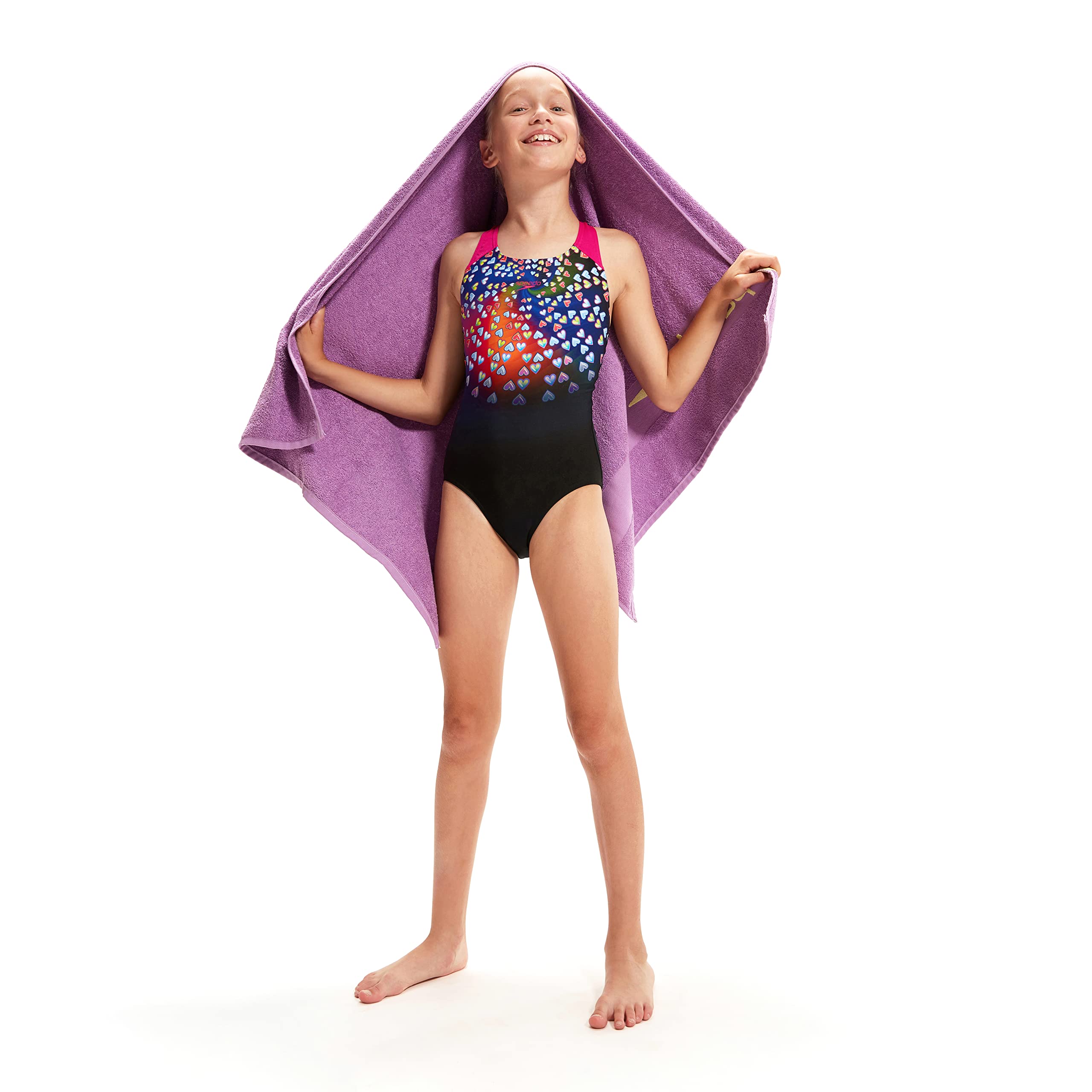 Speedo Costume da bagno/costume da bagno da ragazza con apertura digitale Splashback, colore: Nero/Rosa