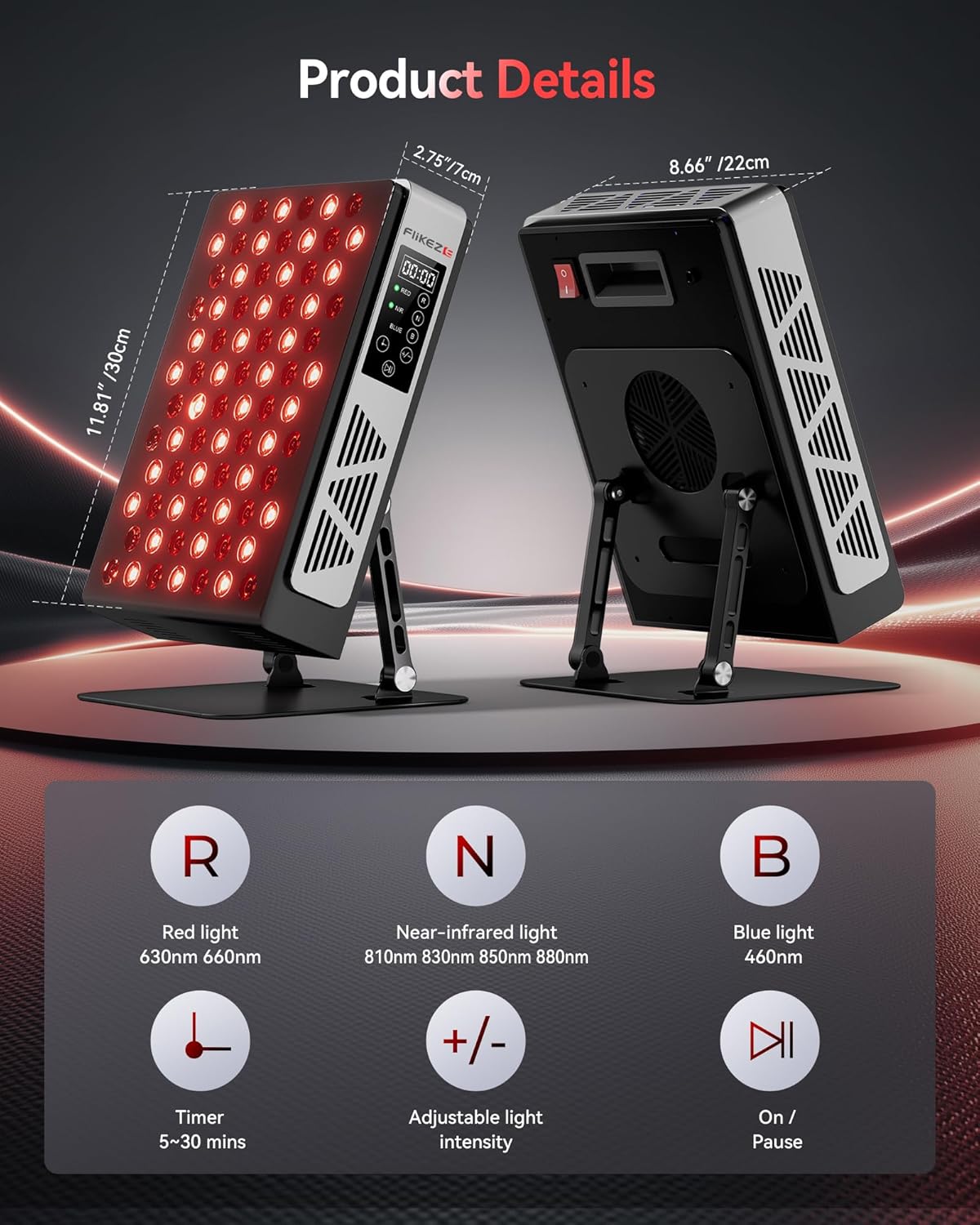 Red Light Therapy Panel with 7 Wavements - 78 LEDs 3+4 Chips Red and Near Infrared Light Therapy Devices for Body and Face, Adjustable Brightness, Red Light Therapy for Home Office & Gym - Image 9