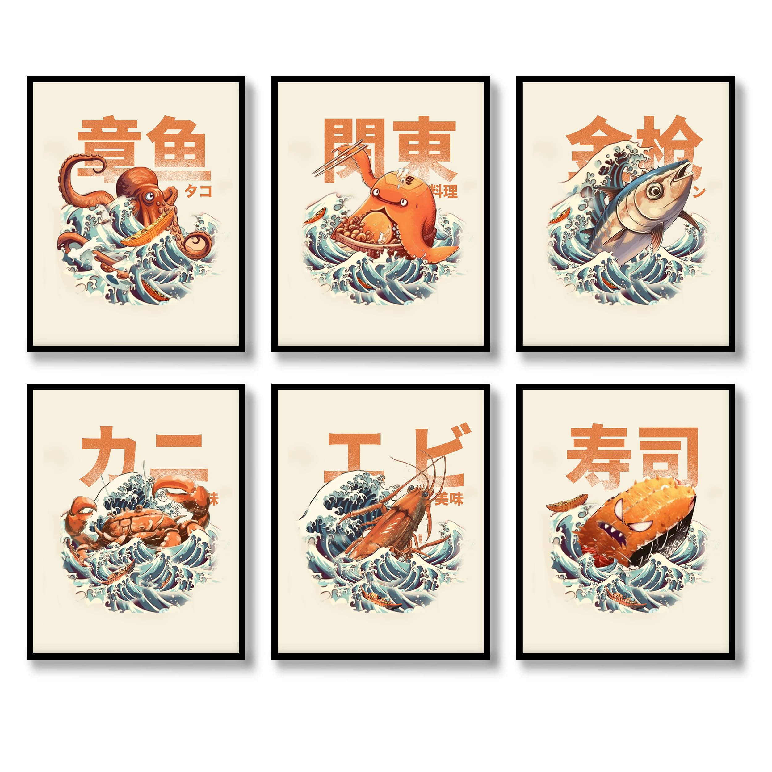 Japanese Wall Art Prints Set of 6 Sushi Posters Anime