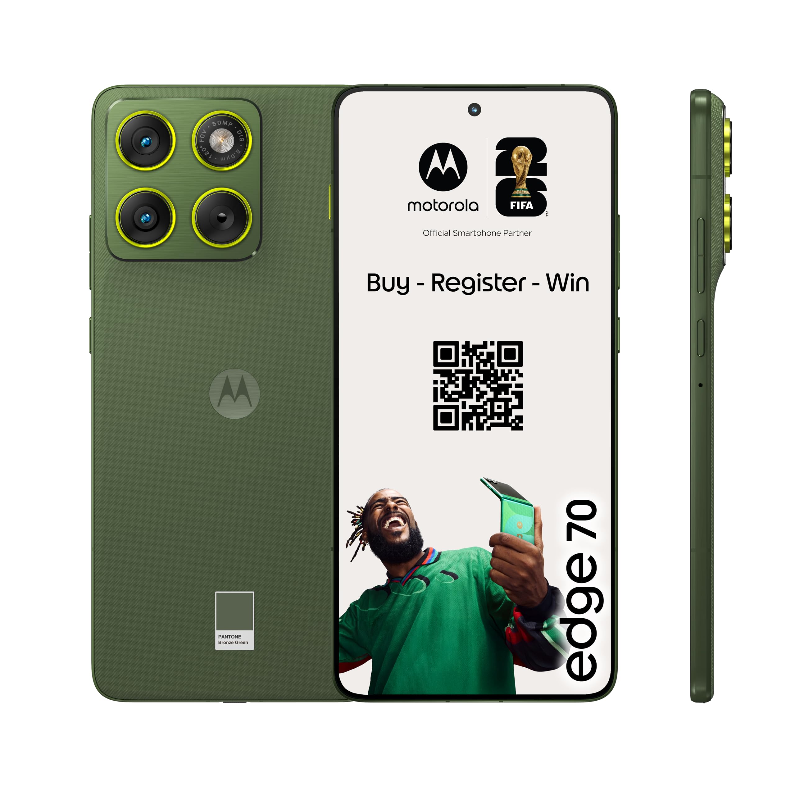 Motorola Edge 70 Smartphone (Robustes 6,67"-Super-HD+-Display Dank Corning Gorilla Glass 7i, 50-MP-Kamera, 12/512 GB, 4800 mAh, 68W-TurboPower-Aufladen) Pantone Bronze Green, inkl. Schutzcover