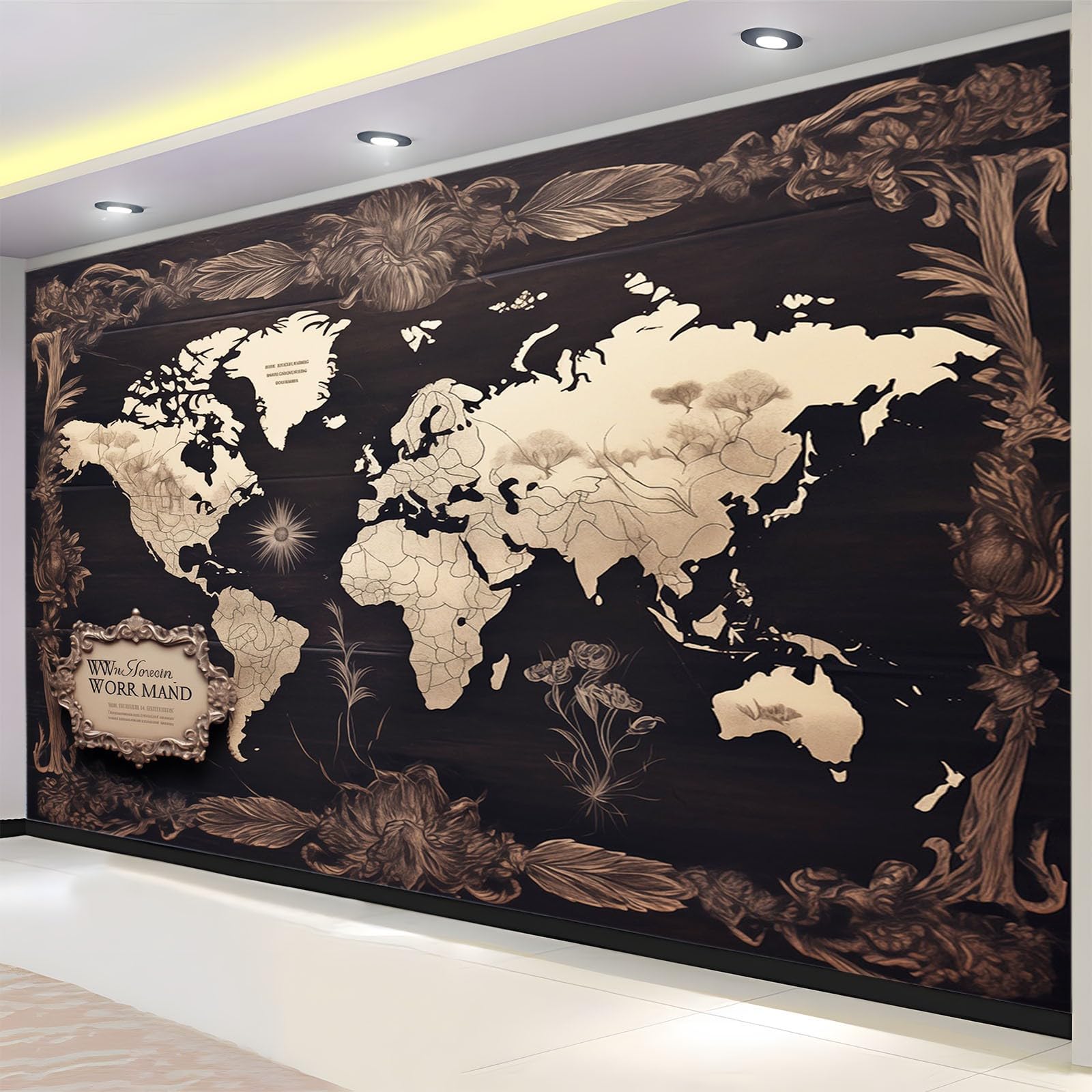 Tapeta mapa świata retro drewniane tło 250 x 175 cm zdjęcie plakat mural tapeta, DIY sztuka ścienna mural wodoodporne tapety ścienne, do salonu sypialni przedszkola tło telewizora wystrój domu
