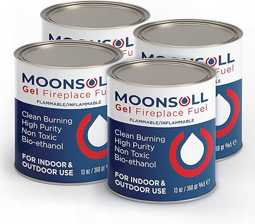 Latas de combustible de gel para cuenco de fuego y chimenea (4 x 13 oz.) Latas de combustible para chimenea de gel para uso en interiores y