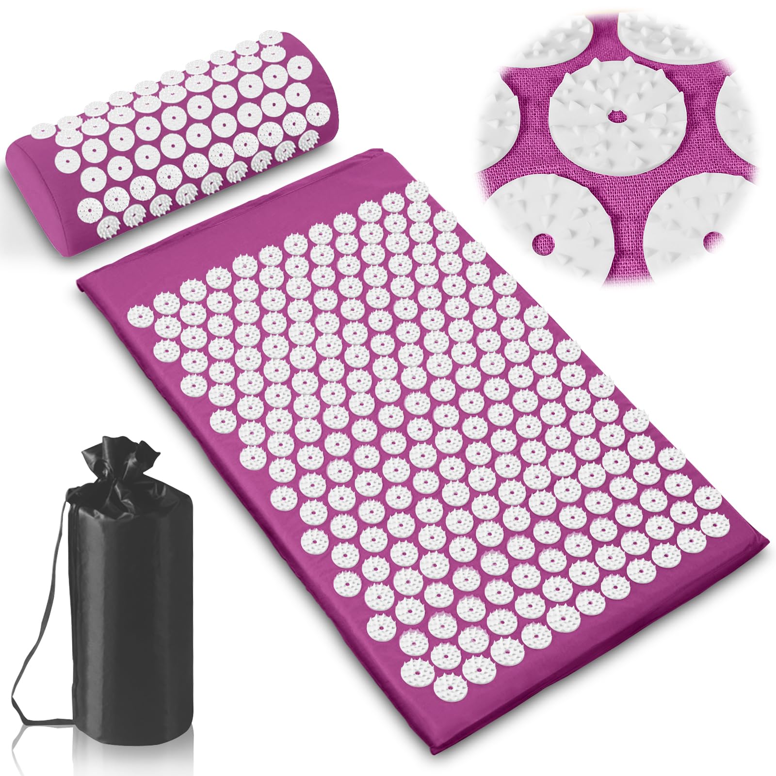 Cojín de Acupresión con Almohada, Almohadilla de Acupresión Mat de Masaje de Acupresión para Alivio del Dolor, Relajación Muscular, Meditación, Estimulación(Púrpura)