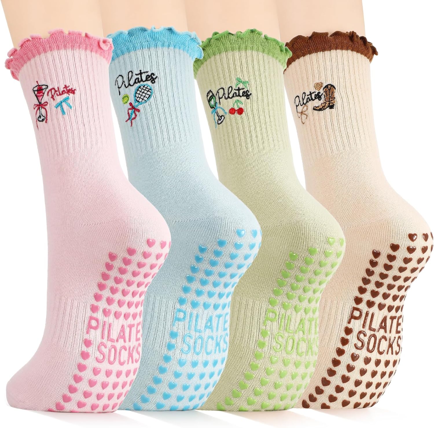 Jspupifip 4 Pairs Women Non-Slip Yoga Socks Cute Ruffle Grippy Socks for Pilates Barre Ballet Fitness Workout - Image 8