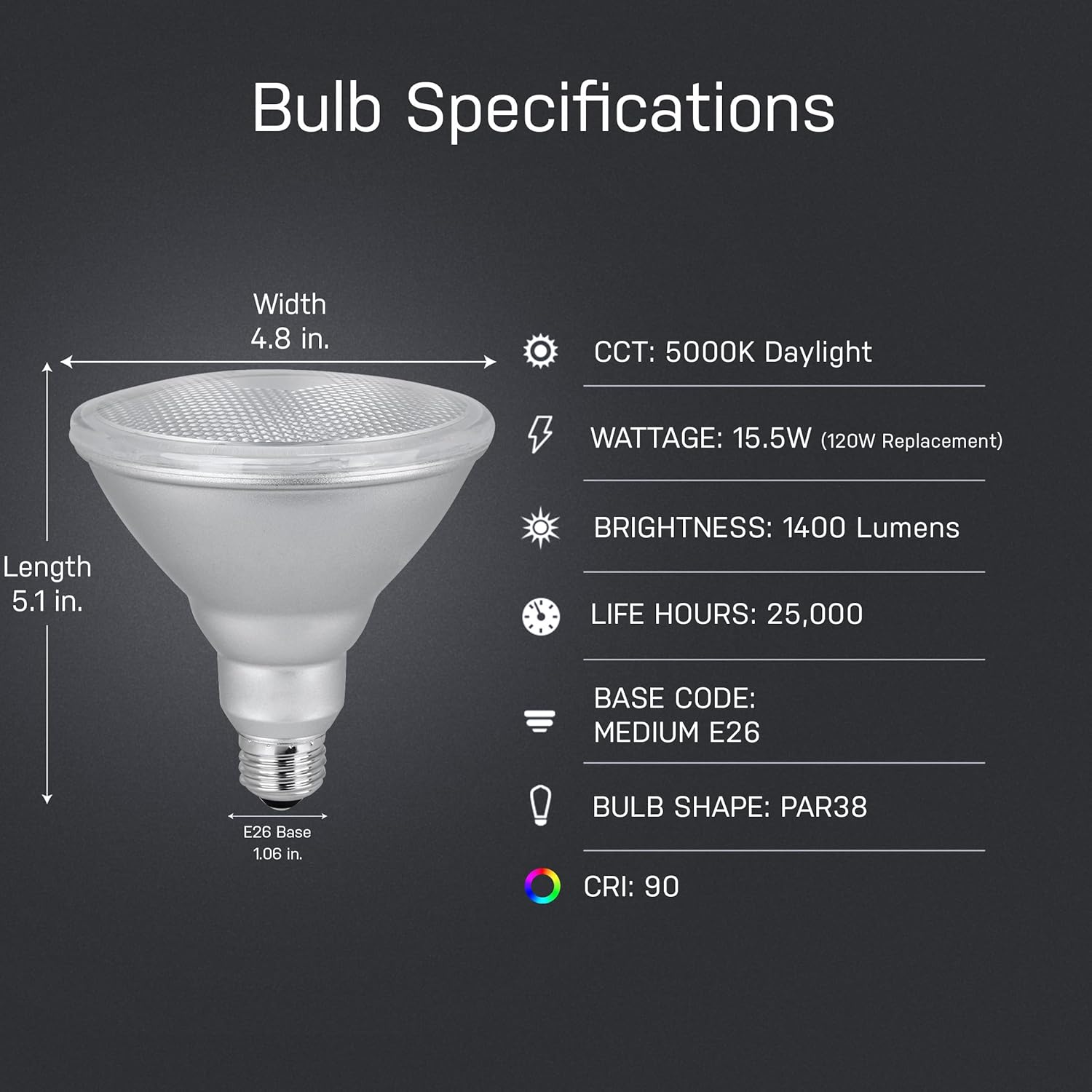 Feit Electric PAR38 LED Bulb, 120W Equivalent, Non-Dimmable, 5000k Daylight, 1400 Lumens, 22 Year Lifespan, E26 Base, PAR38 Flood Light Bulb, CRI 90, Damp Rated, 4 Pack, PAR38DM/1400/950CA