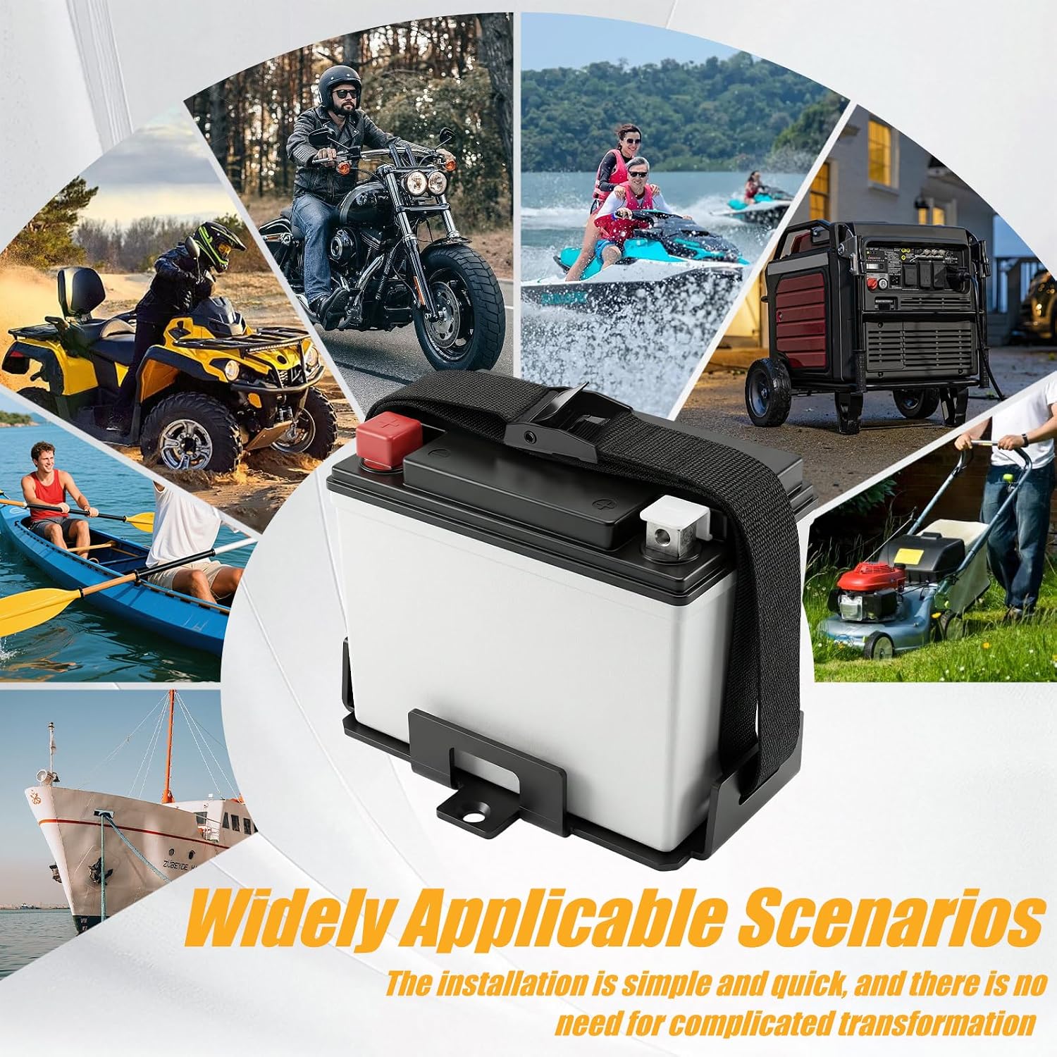 Small Battery Tray Fit 12V-6V / 6AH 7AH 8AH 9AH 12AH 15AH Batteries and More Adjustable Hold Down Strap Battery Mount Compatible with Boat, Kayak, Motorcycle, ATV, Generator, Jetski