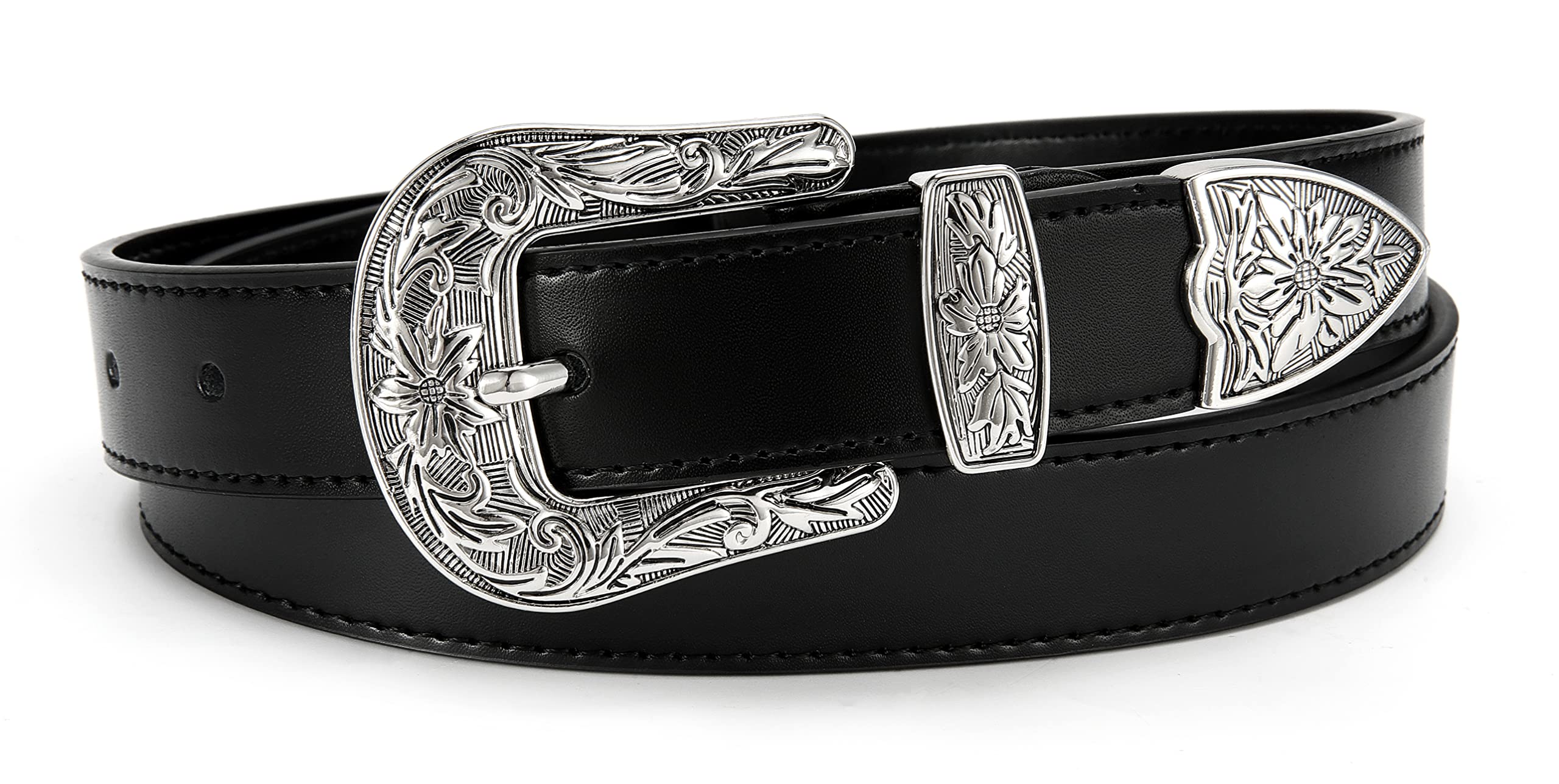 Cinturón occidental para mujer, cinturón de vaquero CR de 1.1 pulgadas, cinturón de cuero para mujer, cinturón de cintura para mujer, moda, A-Negro