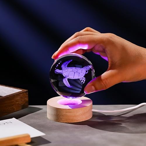Miniatura 2 de Regalos 3D de tortuga marina para mujer, bola de cristal de 2.36 pulgadas, figuras de tortugas marinas, decoración de animales de cristal, para