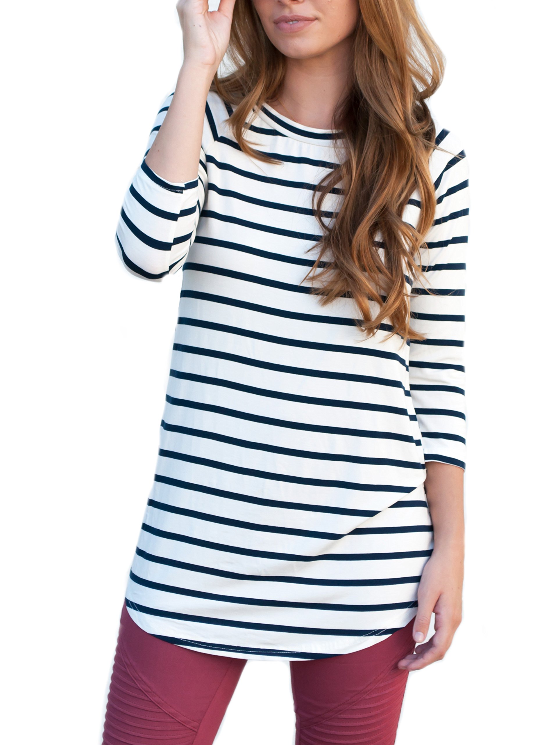 Tickled Teal Womens 3/4 Sleeve Striped Tunic