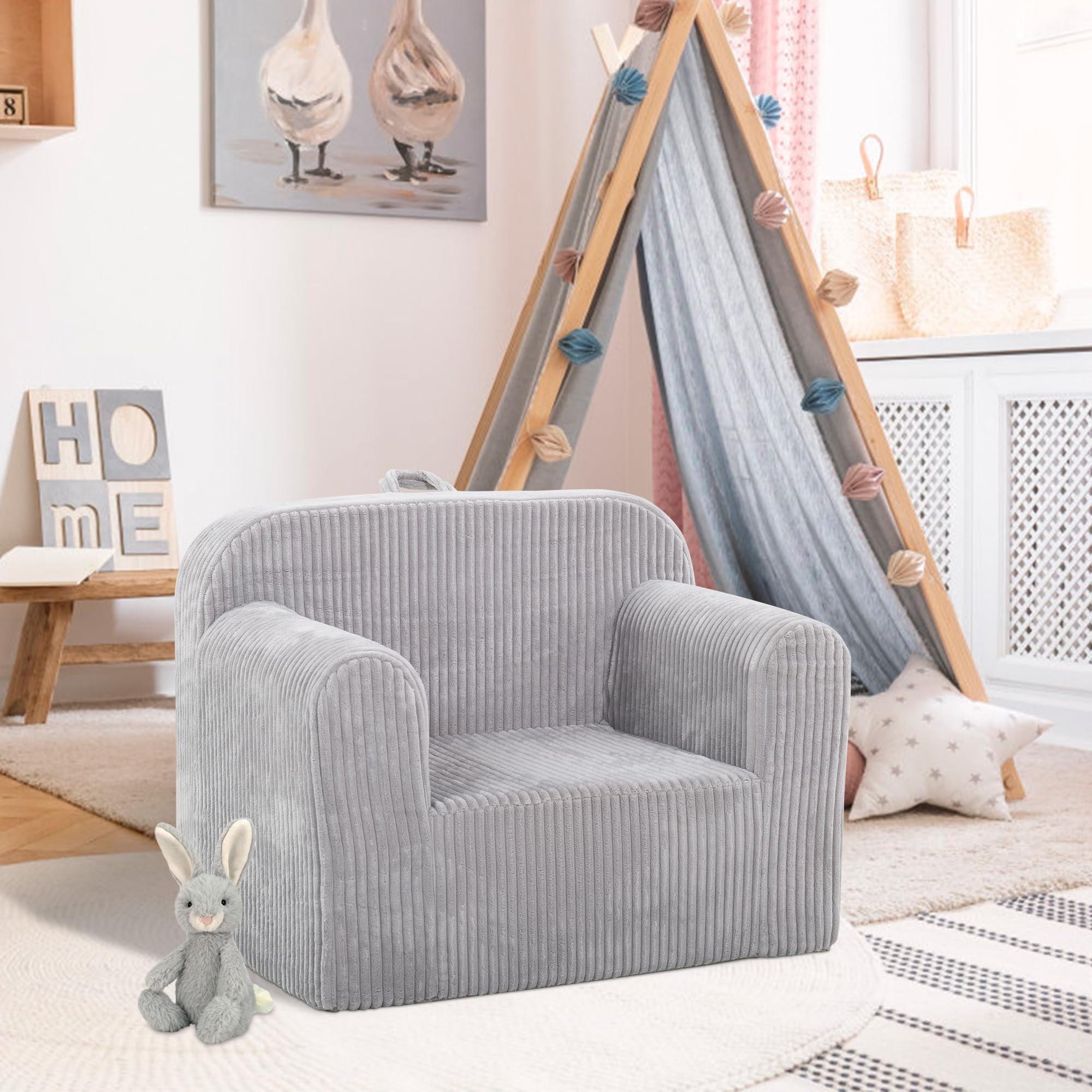 Ulax furniture Kids Convertible Sofas Children Lounge Chair (Grey)