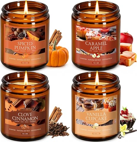 Fall Candles Set, 4 Pack Scented Soy Wax Candles for Home, Autumn Fragrance Gift Set
