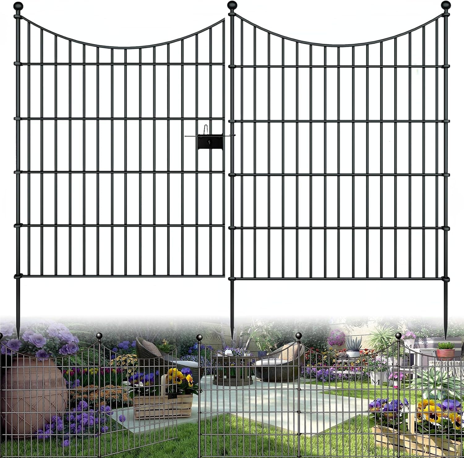 HEYOUTH Teichzaun,Gartenzaun Komplettset 10 Zaunelemente(74 * 81cm),Gitterzaun Metallgitter,Steckzaun, Metall Zaunelemente,Hundezaun,Unterbogen Rund Gitterzaun Set Freigehege für Hunde