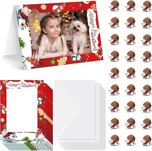 50 juegos de tarjetas de felicitación con marcos de fotos de Navidad con sobres y calcomanías, se adapta a 4 x 6 pulgadas, tarjetas de Navidad,