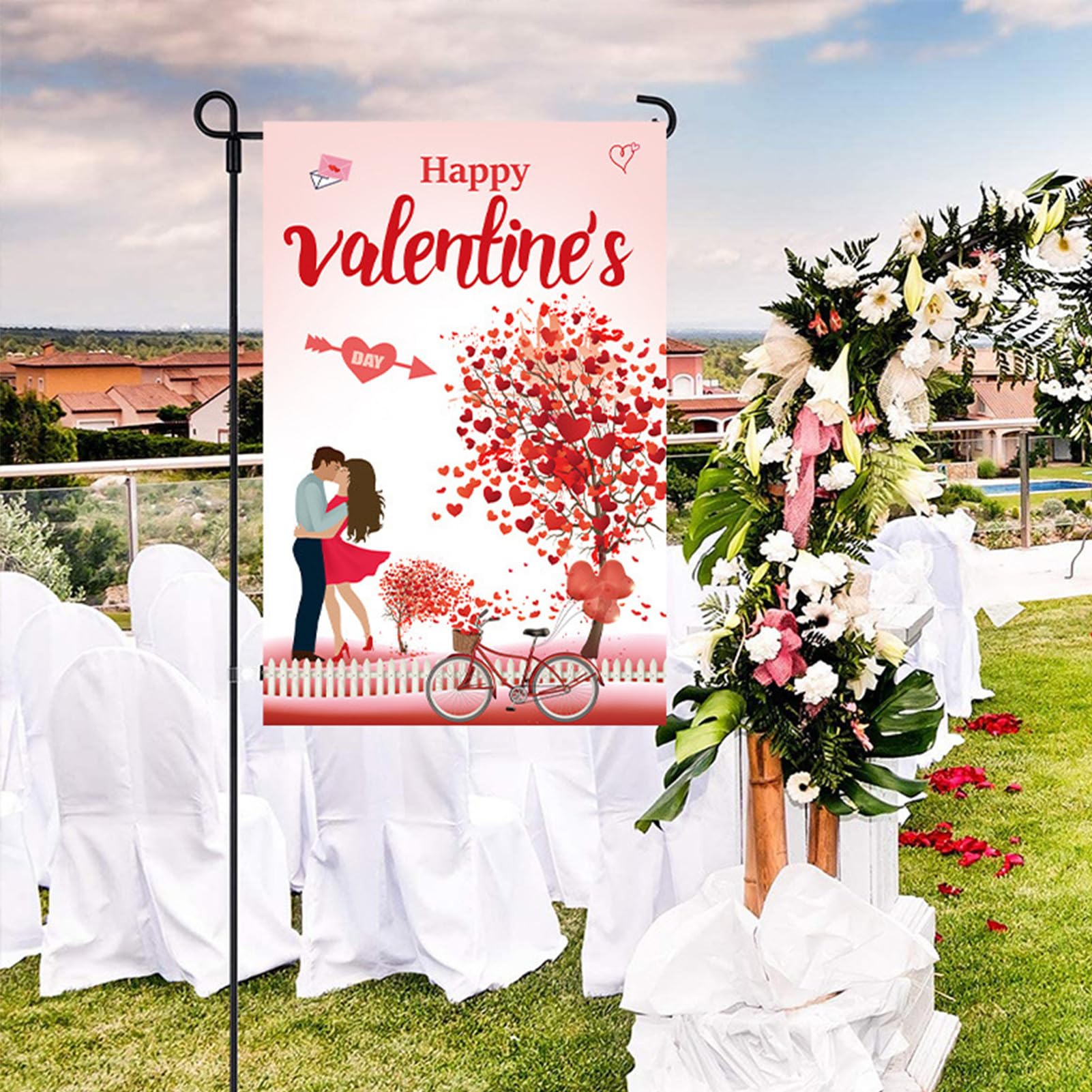 Bandiera Da Giardino San Valentino A Forma Di Cuore - 30x45 Cm, Double Face, 'Welcome Love'