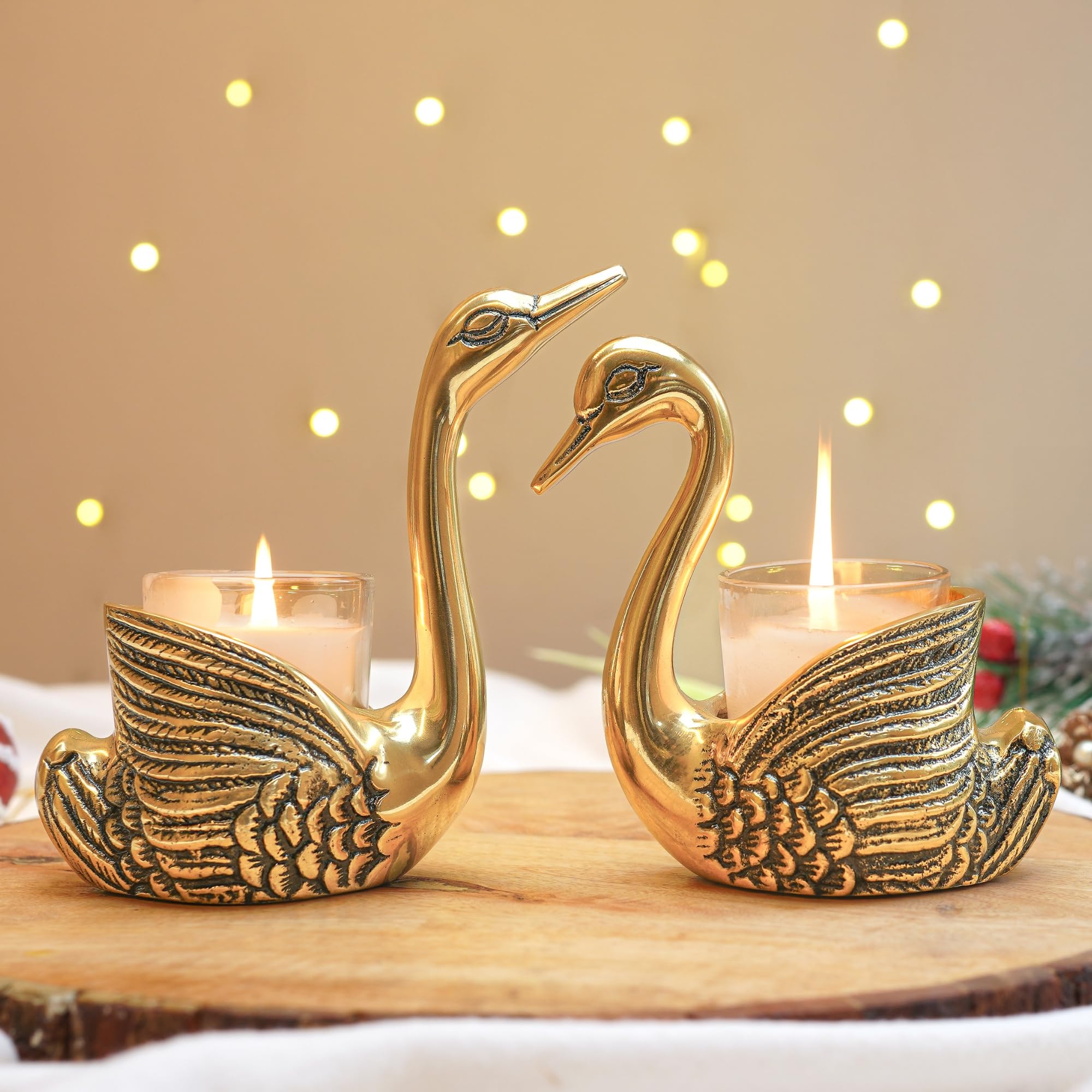 BEHOMA Aluminium Pair of Swans for Good Luck and Love | Candle Holder for Home Decor Tabletop Living Room | Showpiece for Gifting Anniversary Valentine's Day (Candles/Plants Etc Not Included), Gold-image-32