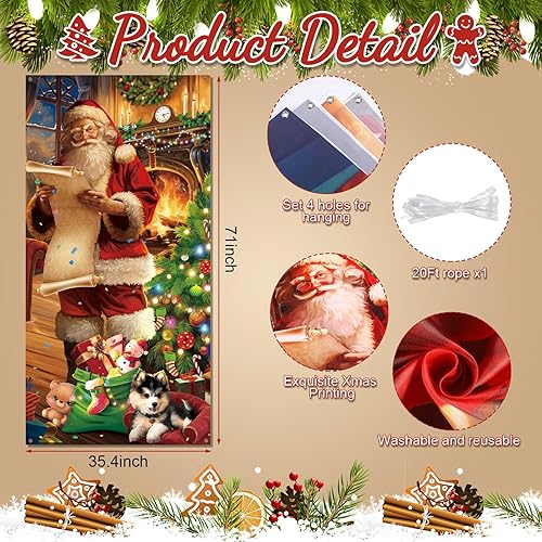 Miniatura 2 de Zeyune Cubierta de puerta delantera de Navidad, decoración de puerta de Navidad, fondo navideño, chimenea, árbol de Navidad, suministros de fiesta