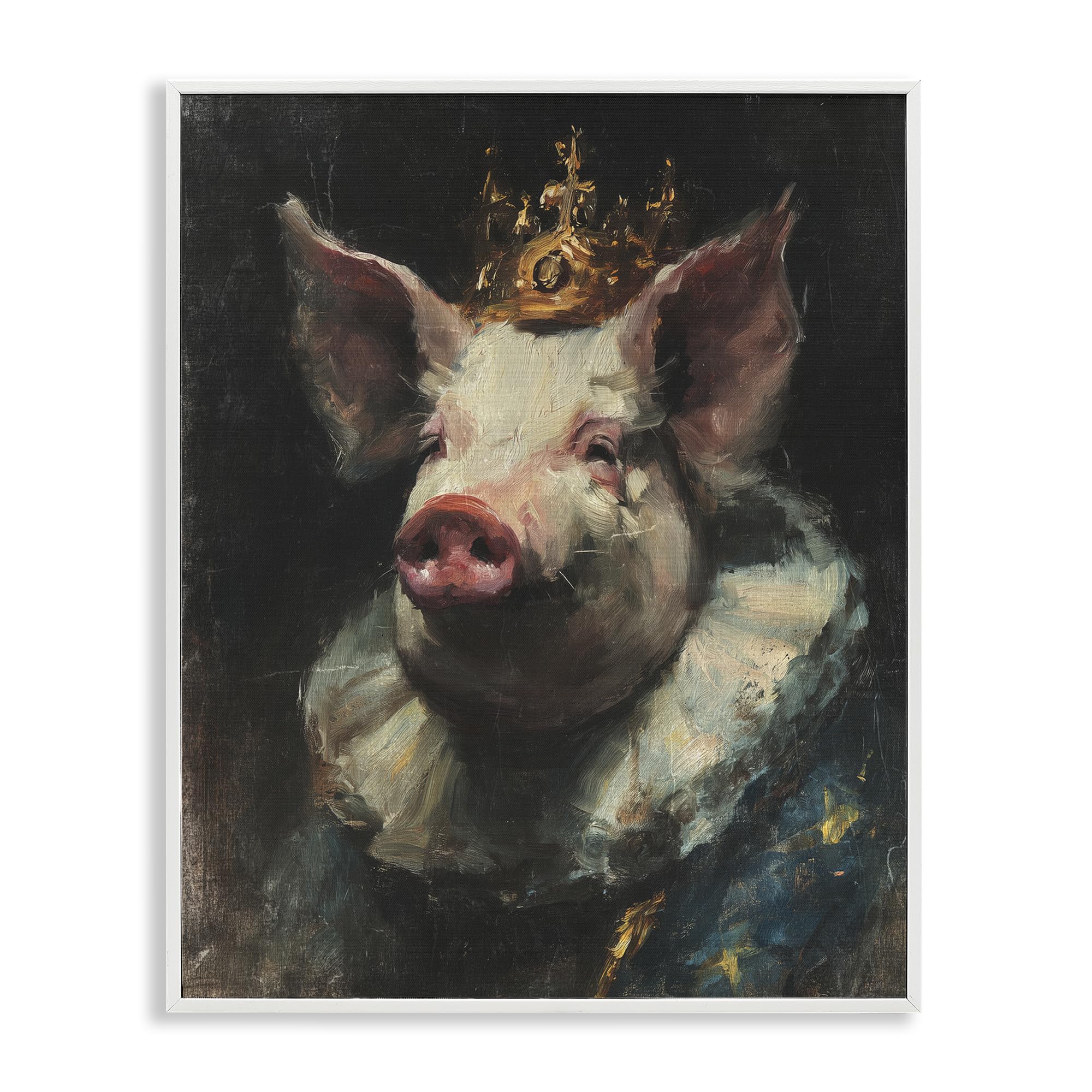 Stupell Industries Coastal White (Textured) 'Crowned Imperial Pig'| Framed Giclee Art