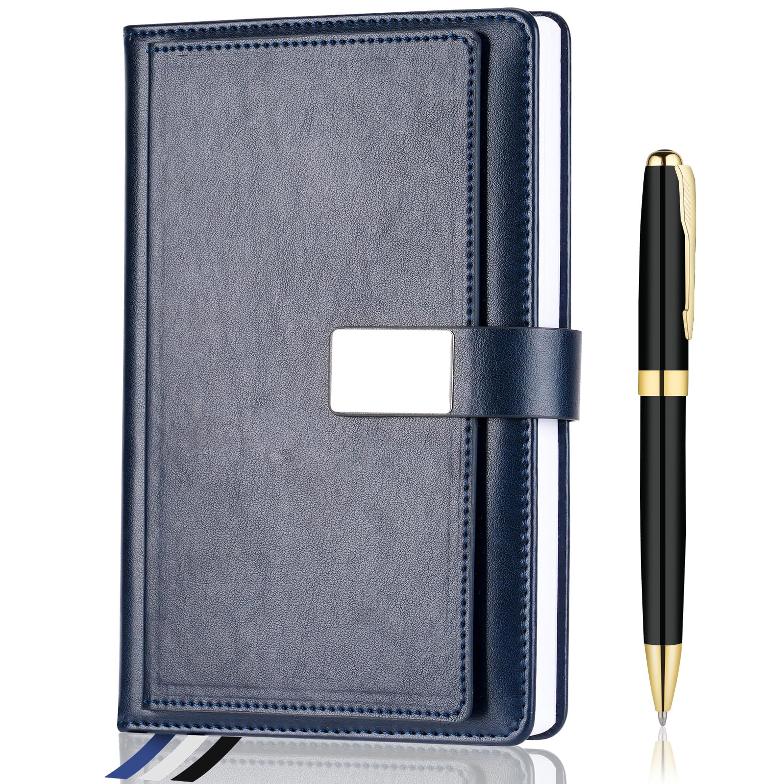 Taccuino a righe per uomini e donne, copertina rigida, in pelle, a righe, per lavoro, 256 pagine di carta da 100 g/m², formato A5; regalo per le vacanze per colleghi, blu navy