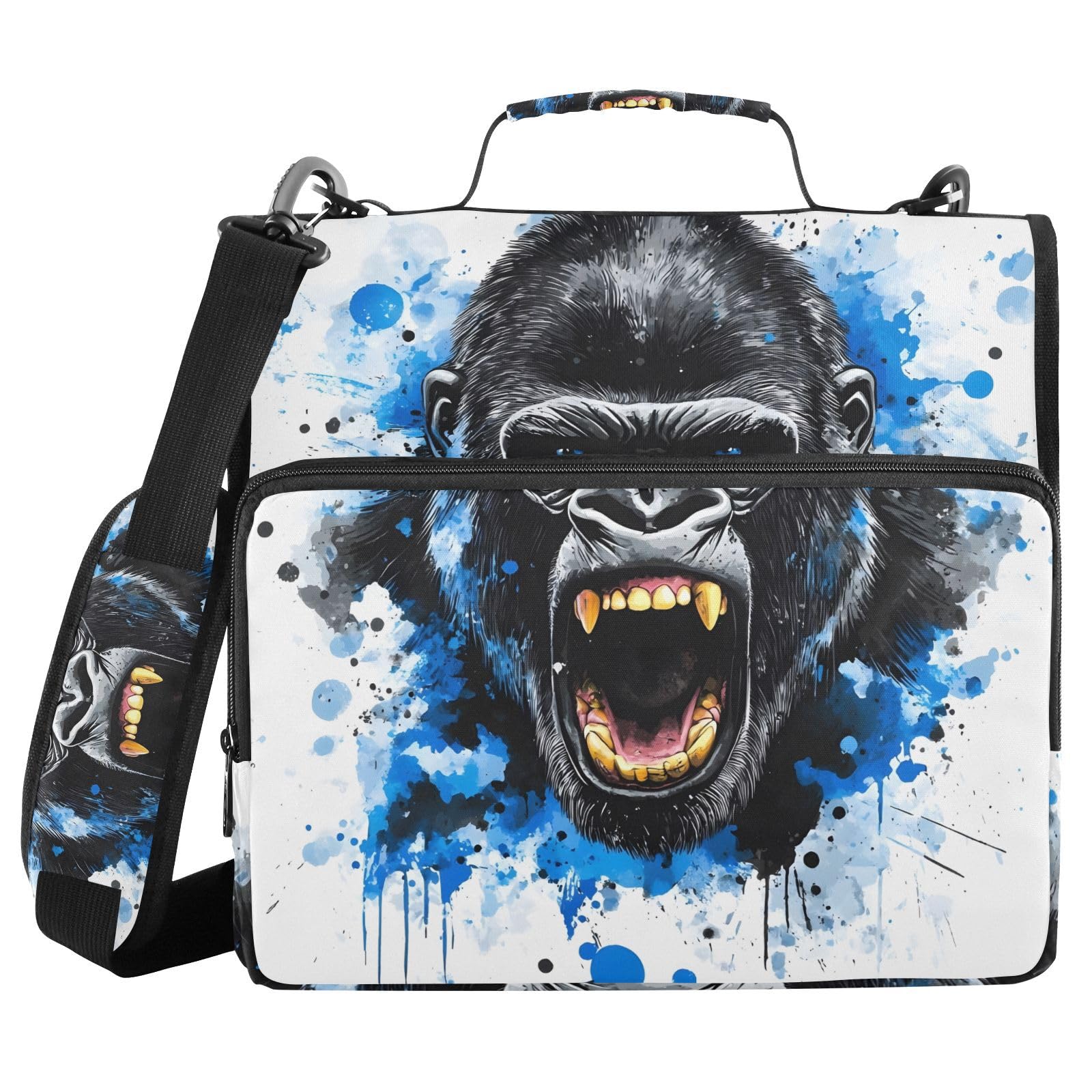 3 Ring Zipper Binder with Shoulder Strap King Kong Blue Face 1.5 inch Binders Keeper Large Capacity Multi Pockets for School Office Supplies