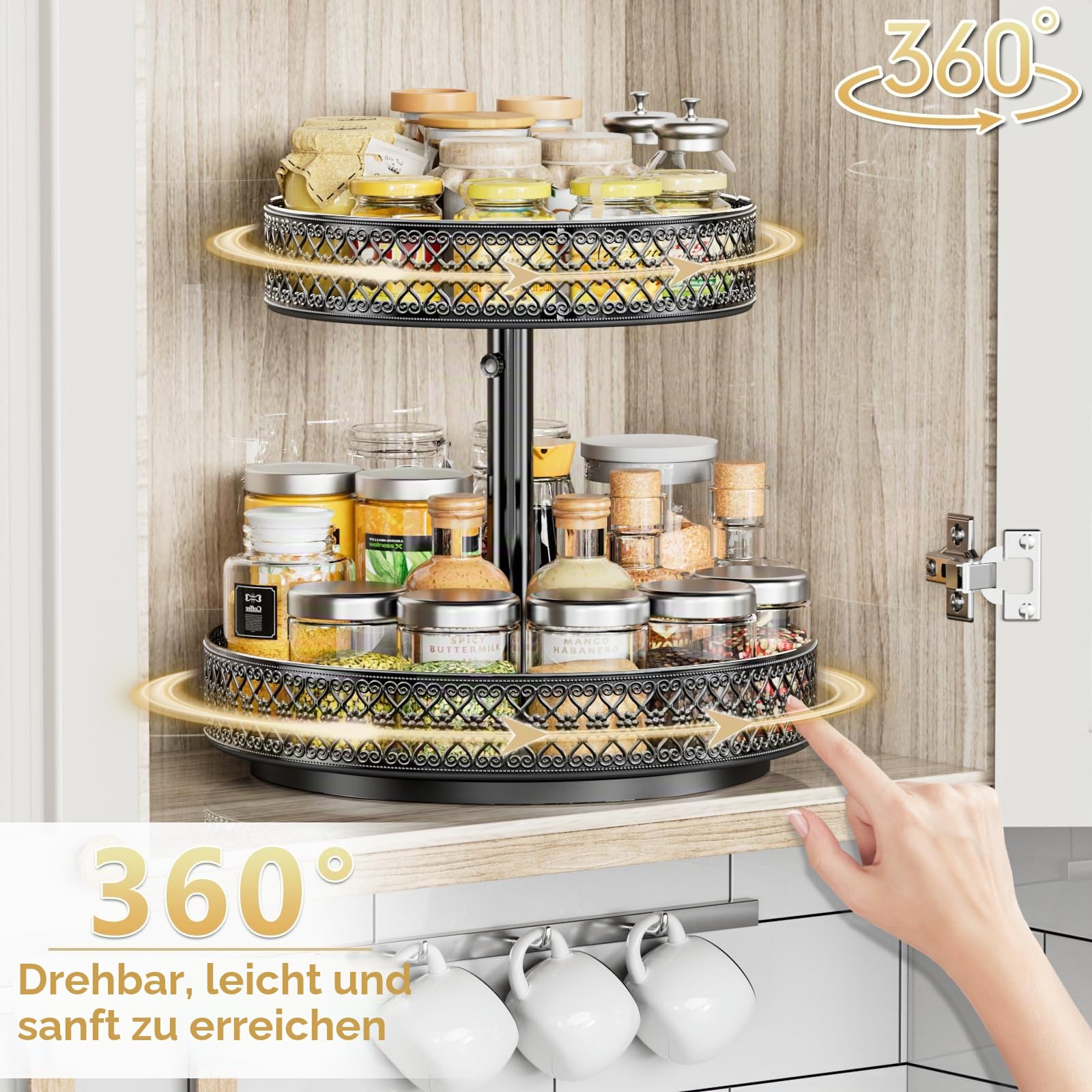 Drehbares Gewürzregal, Lazy Susan 2 Ebenen 360° Metall Organizer
