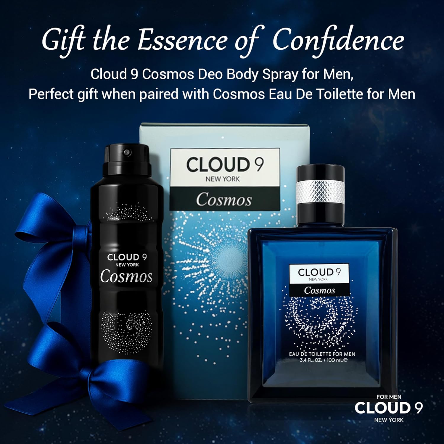 Cloud 9 Cosmos Deo Body Spray for Men 7.64 fl oz – Long Lasting Fresh & Earthy Scent with Lemon, Bergamot, Lavender – Ideal For Work,Travel, Social Events,Gym & Outdoor Activities - All Day Freshness