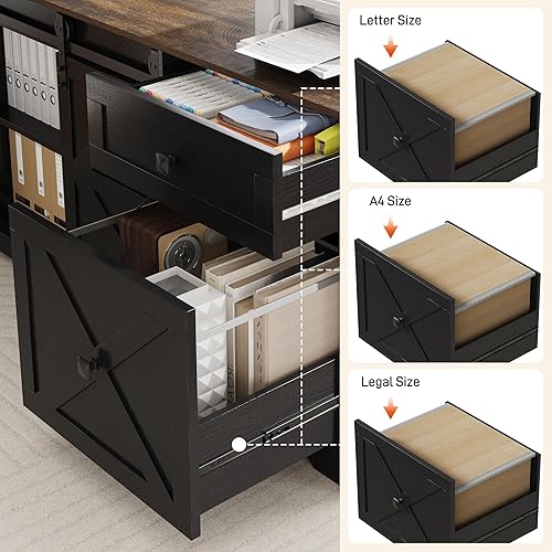 Miniatura 5 de Escritorio eléctrico de pie de 63 pulgadas, altura ajustable, escritorio de esquina en forma de L con tomas de corriente, cajones de almacenamiento