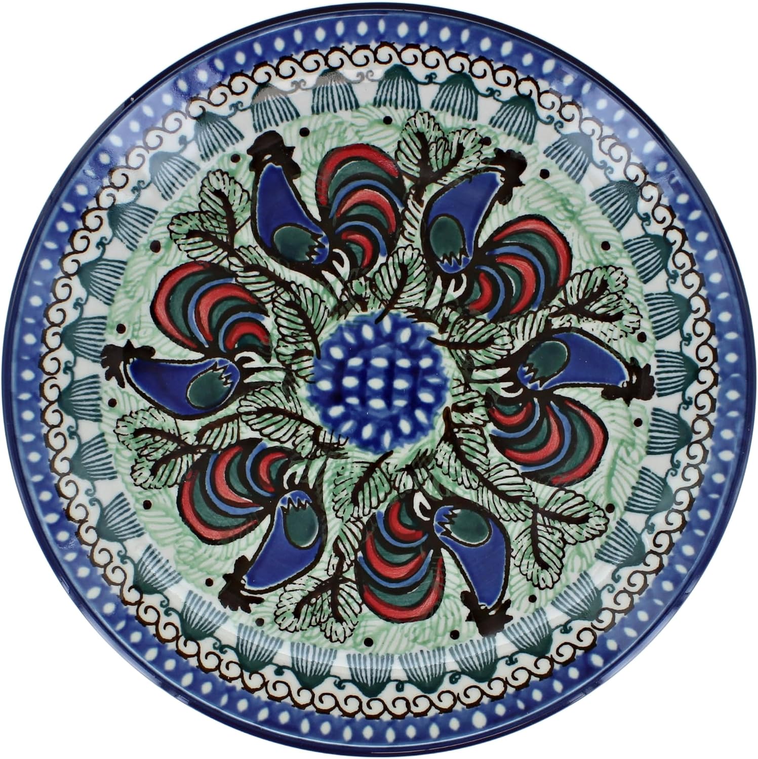 Blue Rose Polish Pottery - Blue Rooster Row Dessert Plate - 7.75" Diameter - Beautiful Plate for Cake, Appetizers, or Snacks