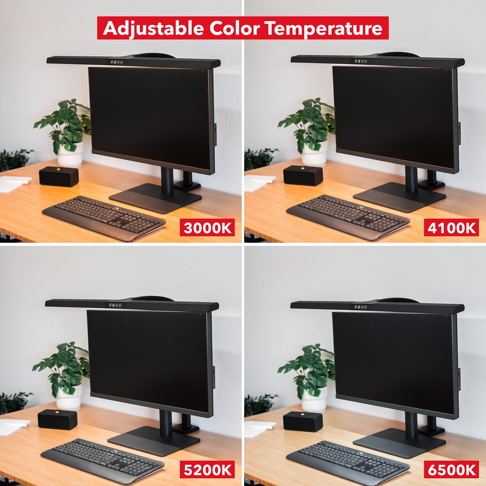 FeinTech Schreibtischlampe klemmbar 80 cm LED dimmbar Screenbar mit extra großer Leuchtfläche für ein schreibtischfüllendes Licht, LTL00321E Schwarz