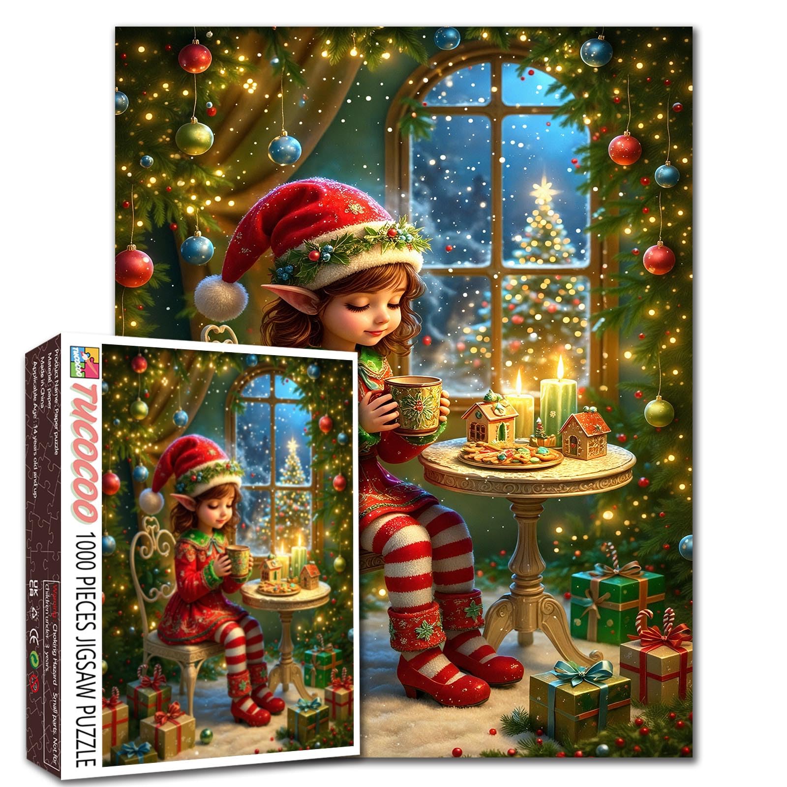 Christmas Elf Jigsaw Puzzle,Xmas Little Fairy 1000 Pieces Jigsaw Puzzles for Adults,27 x 20 Inches Puzzles for Families,HD Quality Winter Xmas Holiday Photo Puzzle Decor,Game Nights — image 1