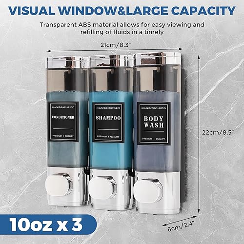 Miniatura 4 de Dispensador de champú y acondicionador, dispensador de jabón de ducha de 3 cámaras, dispensador de jabón de ducha de 3 cámaras, montaje en pared