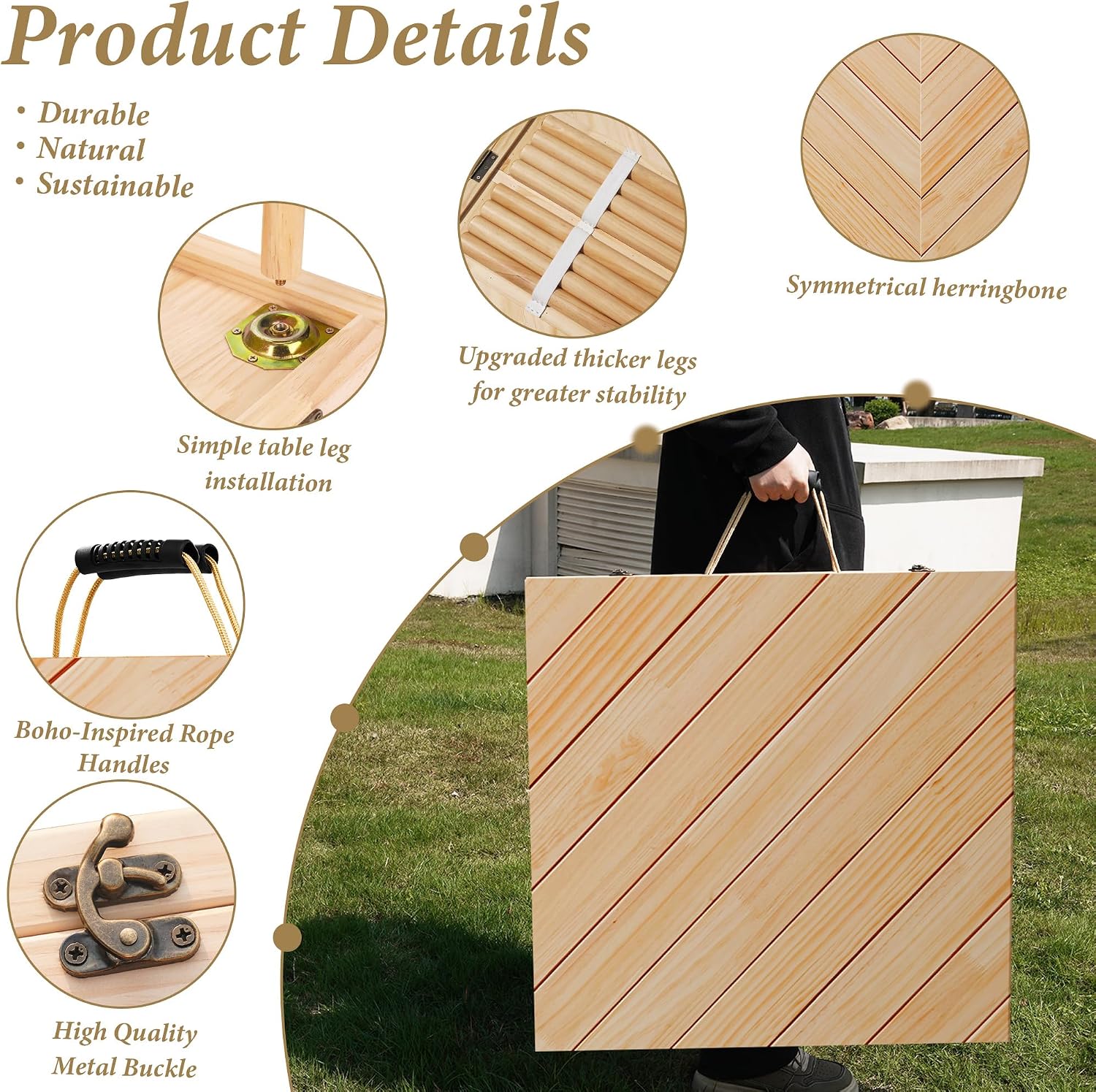 Low Picnic Table Portable, 60 X 30 Boho Picnic Table with Table Runner for Indoor,Outdoor,Camping, Wedding, Beach, Garden, Party(Large Size for 6-8)