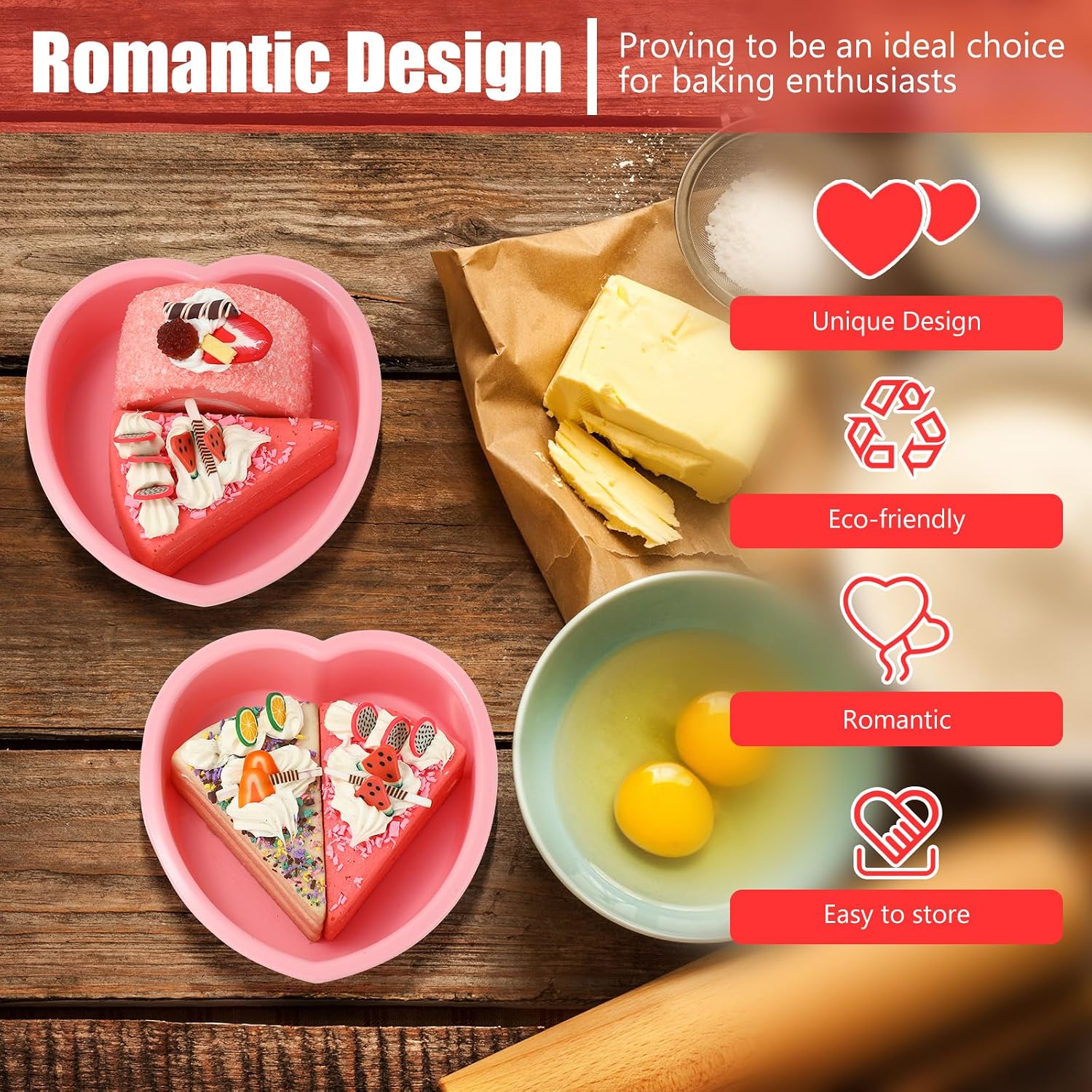 Pink Cake Pans 4 Inch Heart Shaped Silicone Cake Pan Nonstick Heart Cake Baking Mold Pan Tray Bakeware for Birthday Cupcake Muffin Chocolate Cheesecake Baking Tool (6 Pcs)