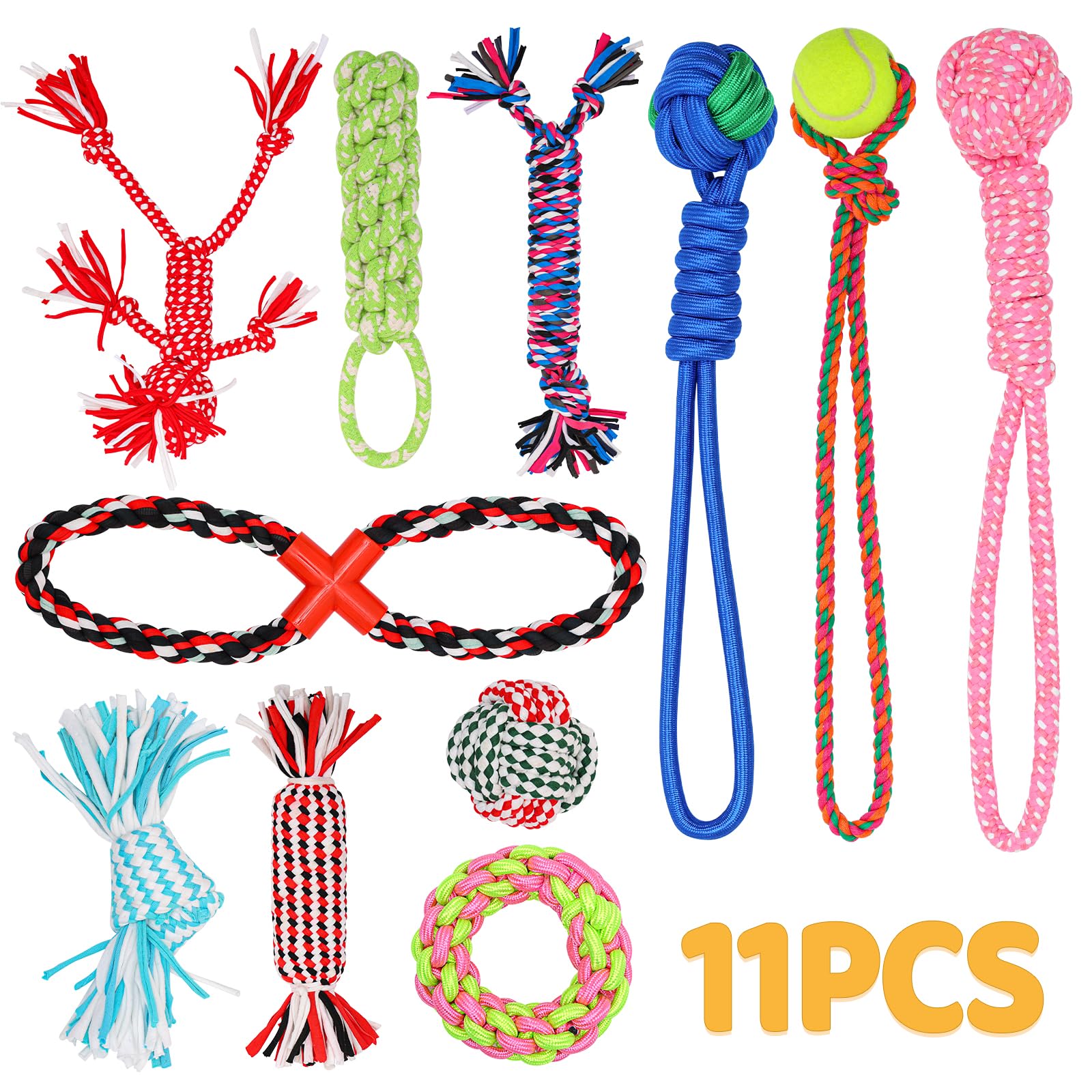 PPTAIO 11 Pack Various Heavy Duty Dog Rope Toys for Large & Medium Dogs Teething, Entertainment & Interaction, Chewers Pack with Rope, Training Balls and Dog Squeaky Toys