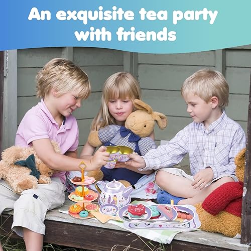 Miniatura 3 de Juego de 49 piezas de fiesta de té para niñas pequeñas, juguete de princesa para la hora del té, juguete de zorro, juguete de simulación para niños