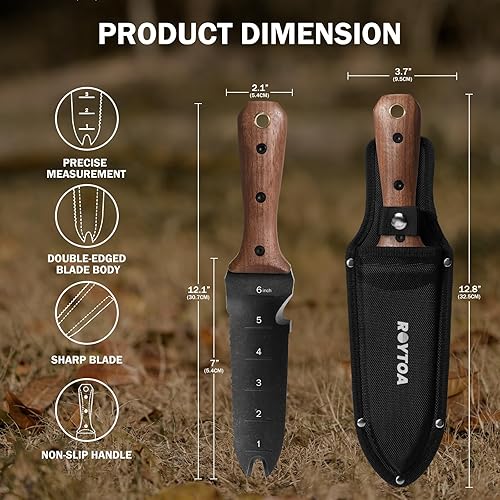 Miniatura 4 de Hori Hori - Cuchillo de jardín, herramientas de jardín con funda para desmalezar, plantar, excavar, hoja de acero inoxidable de 7 pulgadas con borde