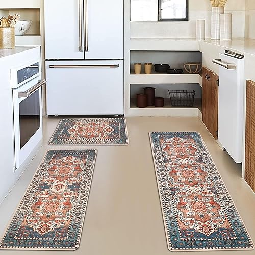 Miniatura 6 de Falflor Juego de 3 alfombras de cocina vintage, antideslizantes, lavables, alfombras de cocina y alfombras de casa de campo, para cocina, entrada,