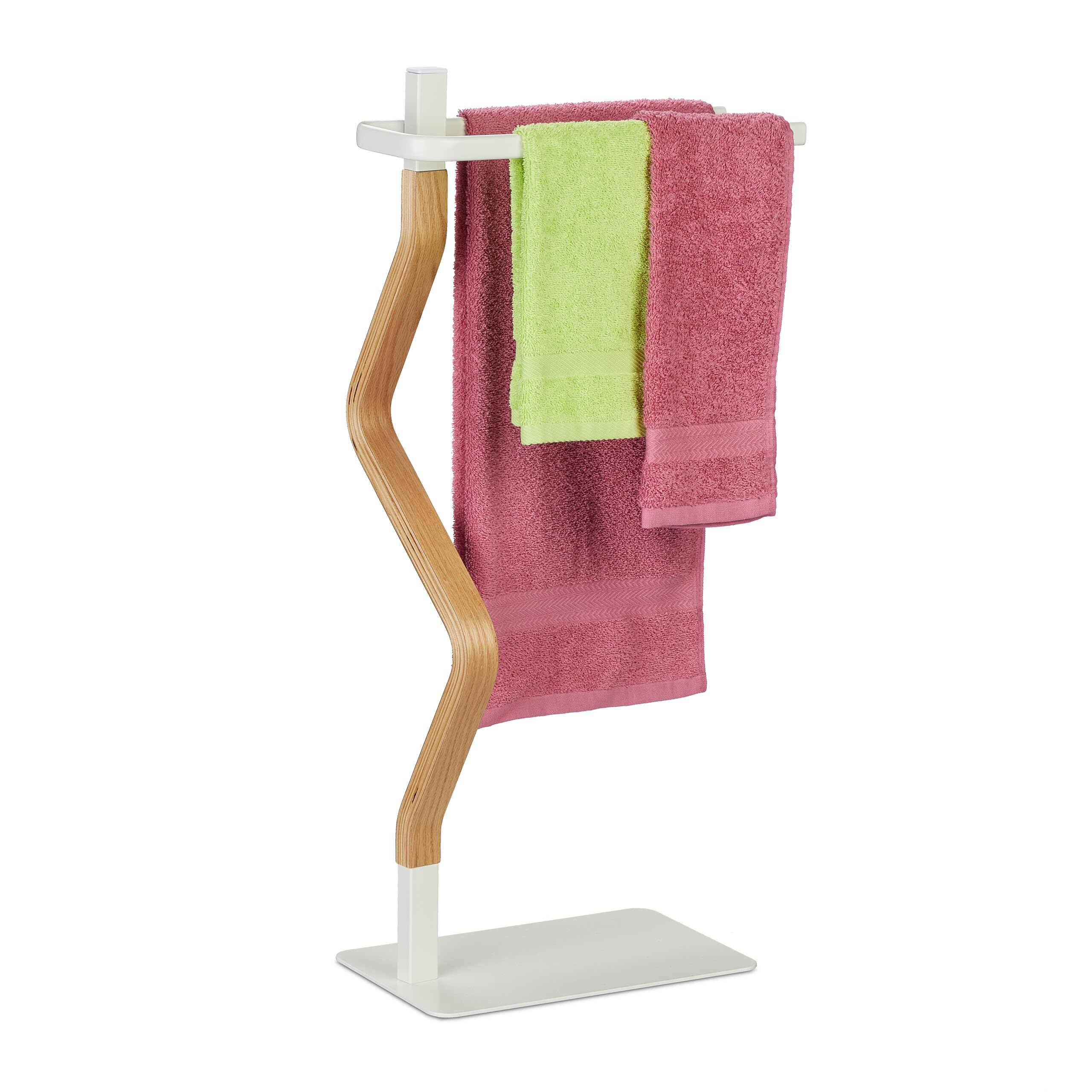 Produktbild von Relaxdays Handtuchhalter, 4 Versetzte Stangen, Bambus Handtuchständer